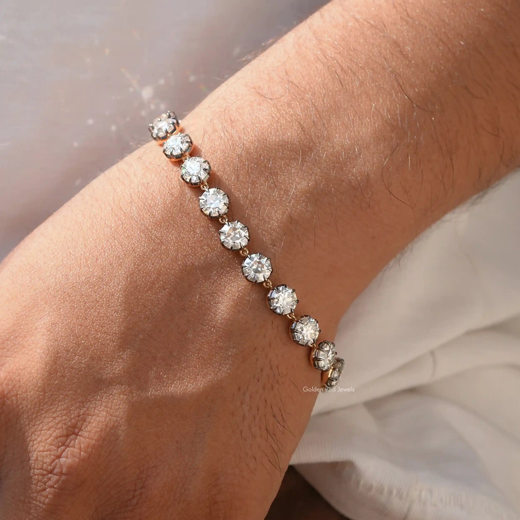 Old European Round Cut Tennis Bracelet in Prong Setting