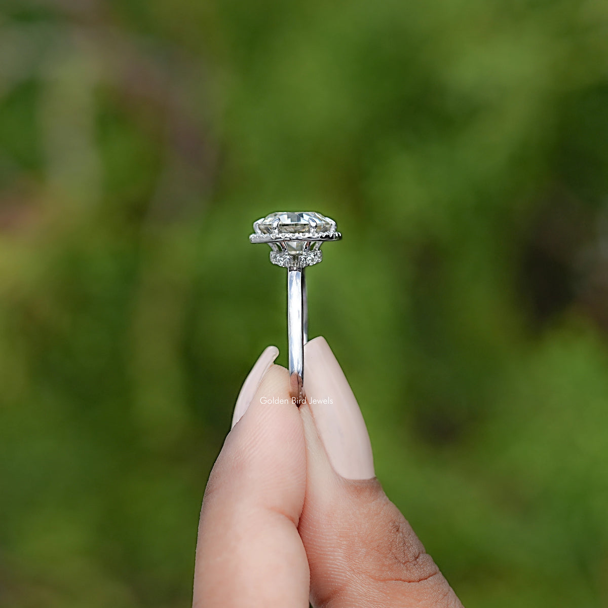 Side View of Old European Round Moissanite Solitaire Ring