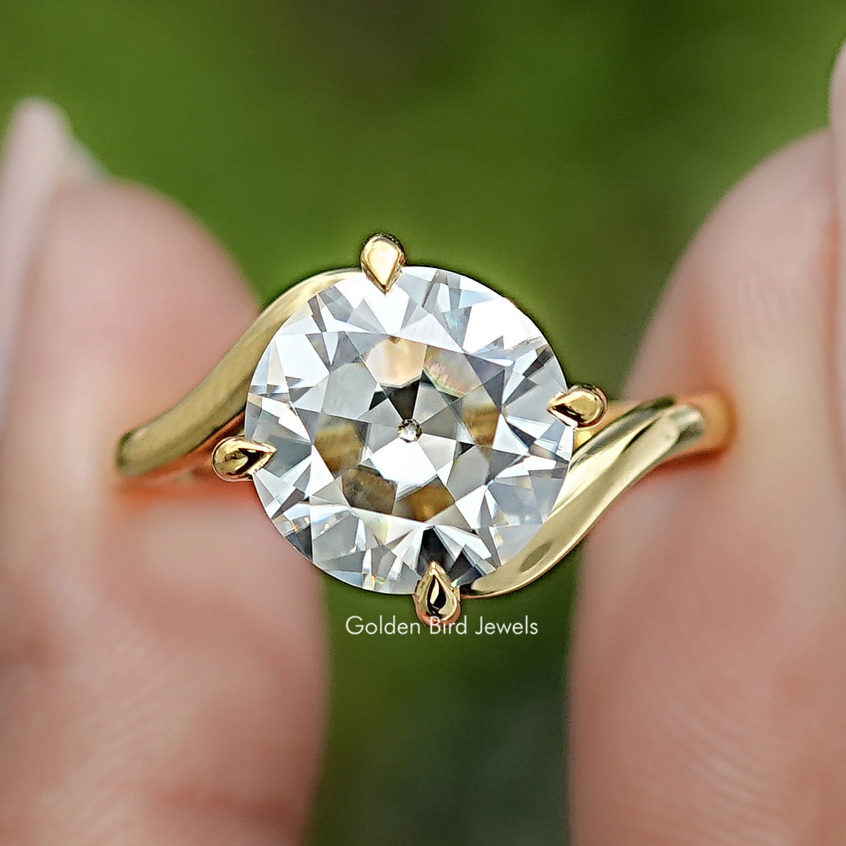 Front view of Old European Cut Round Moissanite Bypass Ring