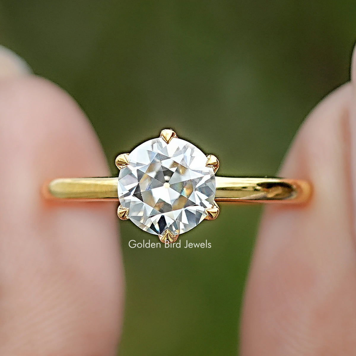 Front view of Old European Round Moissanite Solitaire Ring