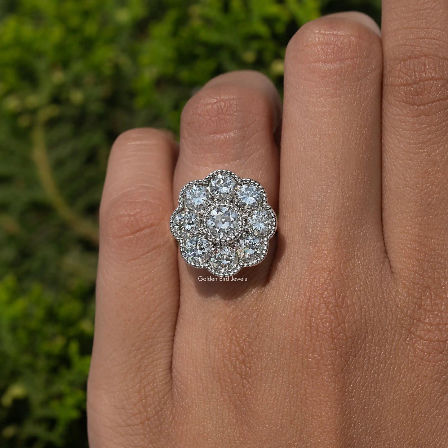 Old European Round Cut Moissanite Halo Ring