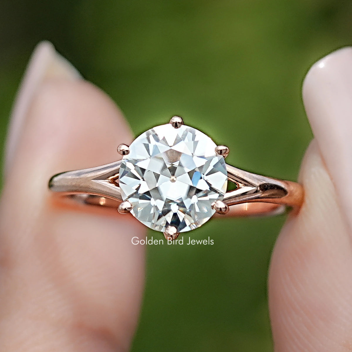 Front view of Old European Round Moissanite Solitaire Ring