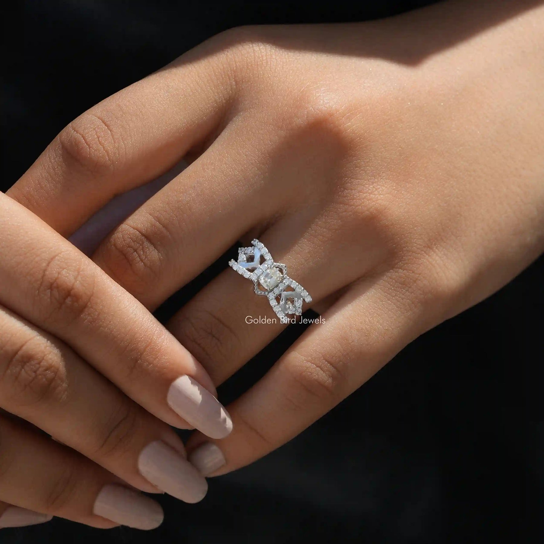 Moissanite Old Mine Cushion Cut Ring In Finger