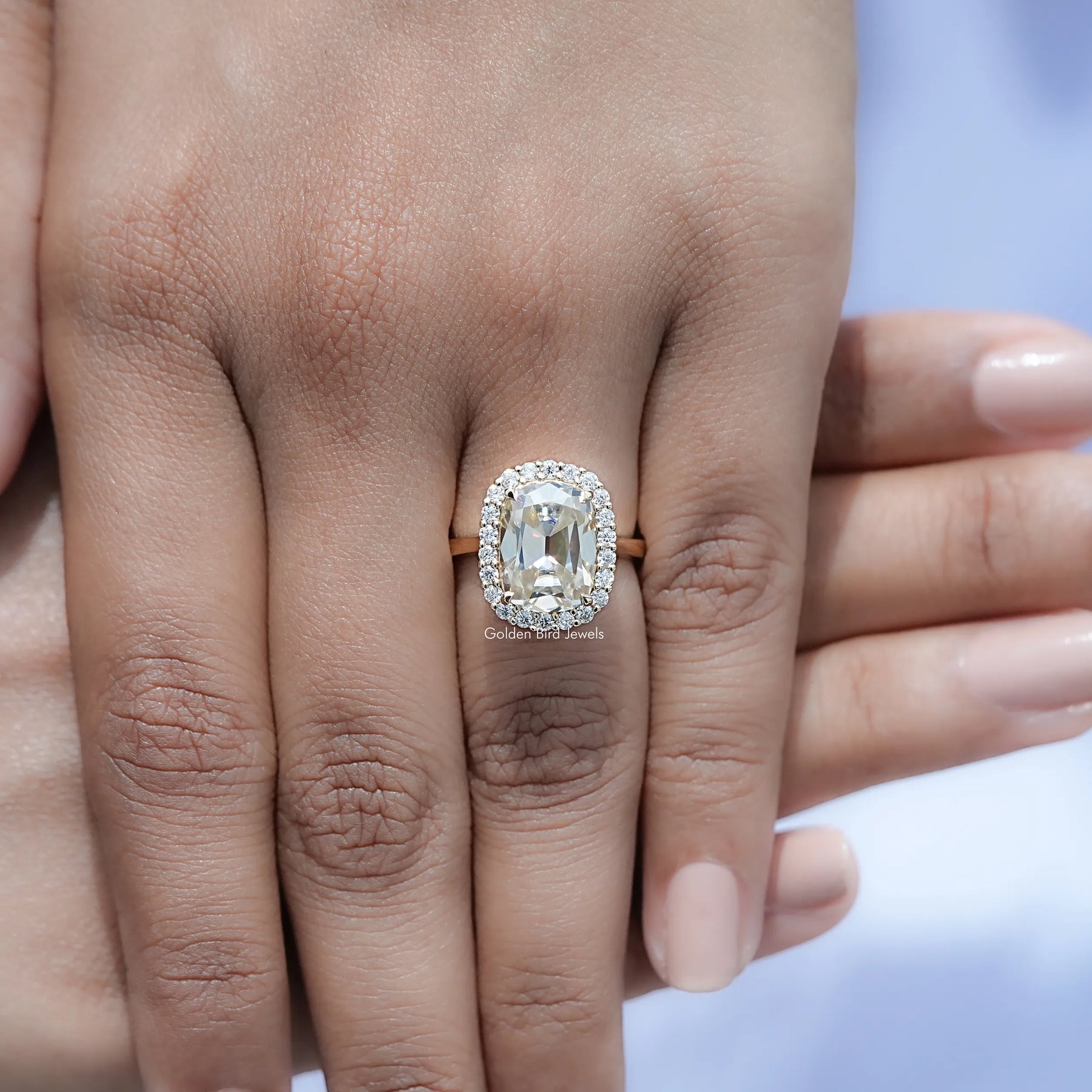 Close view of Cushion Cut Moissanite Solitaire Ring