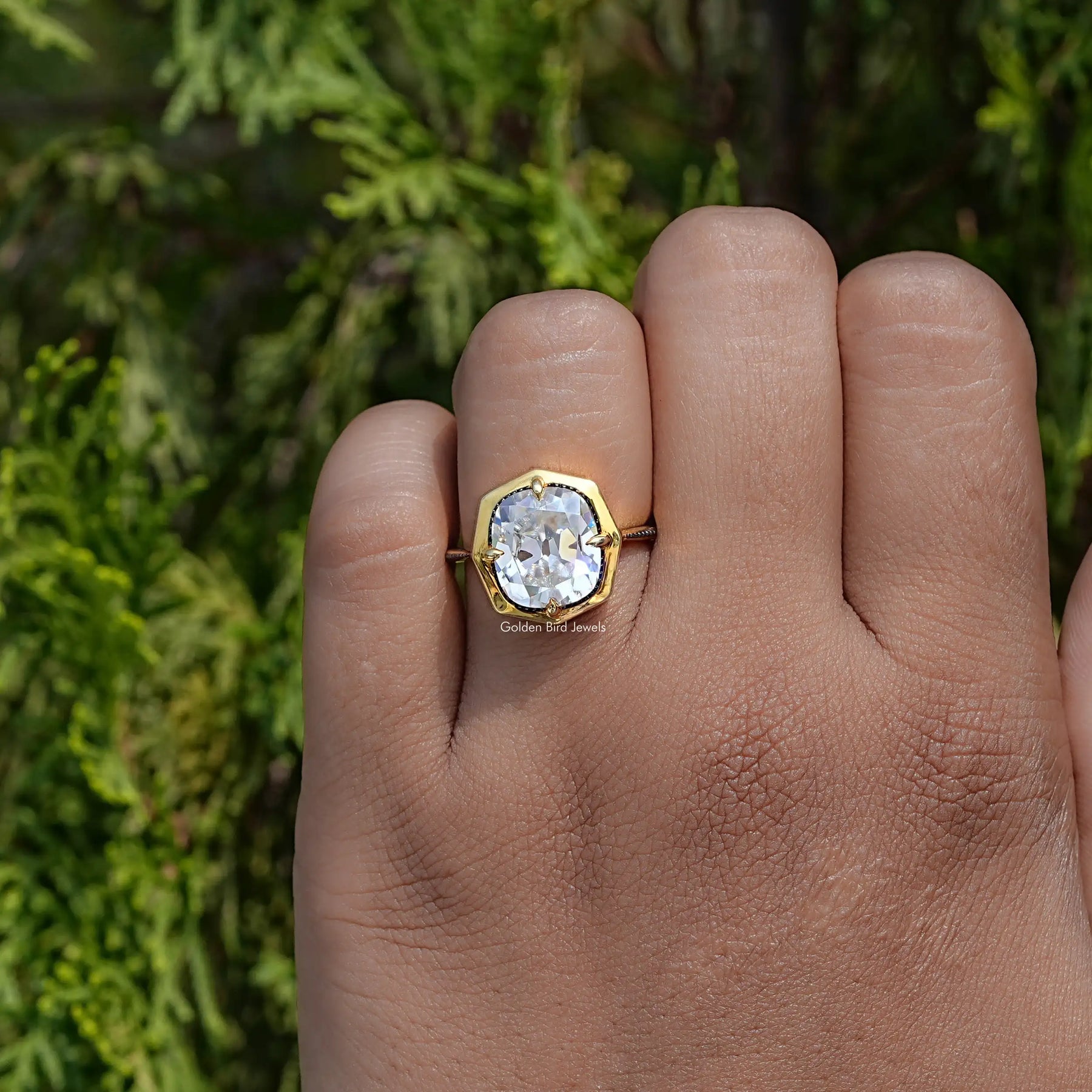In front view of moissanite cushion cut Ring