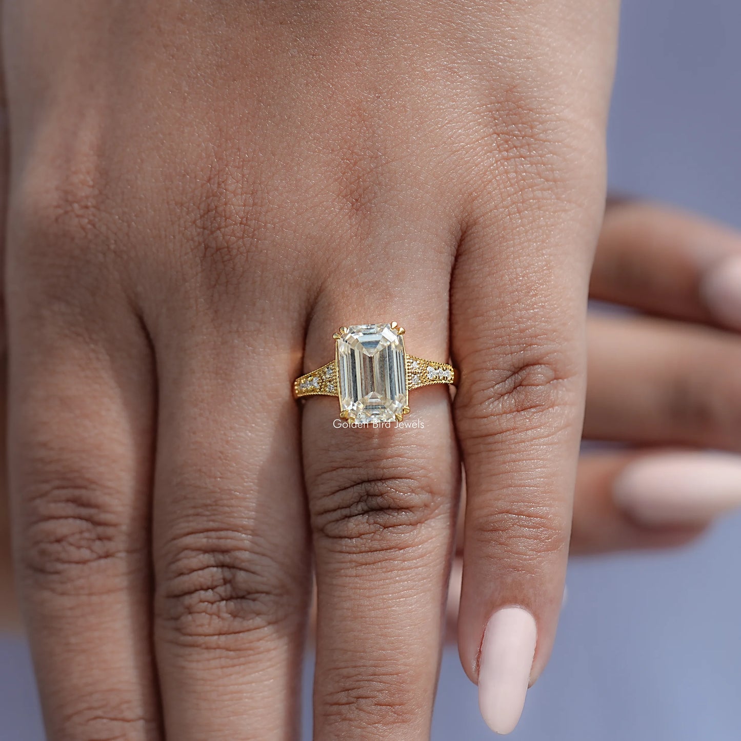 Detailed View Of Old Mine Emerald Cut Ring
