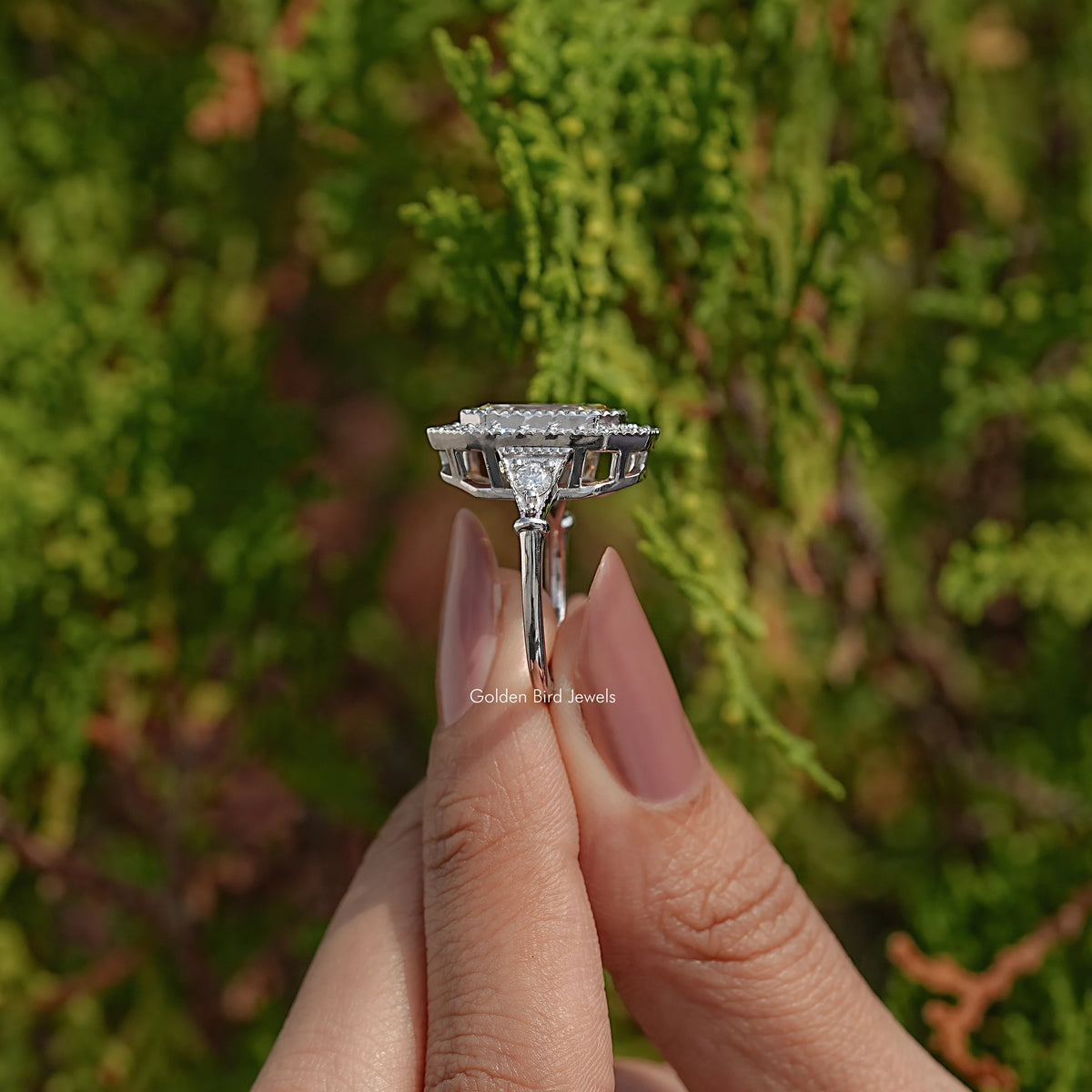 Old Mine Emerald Cut Moissanite Engagement Ring