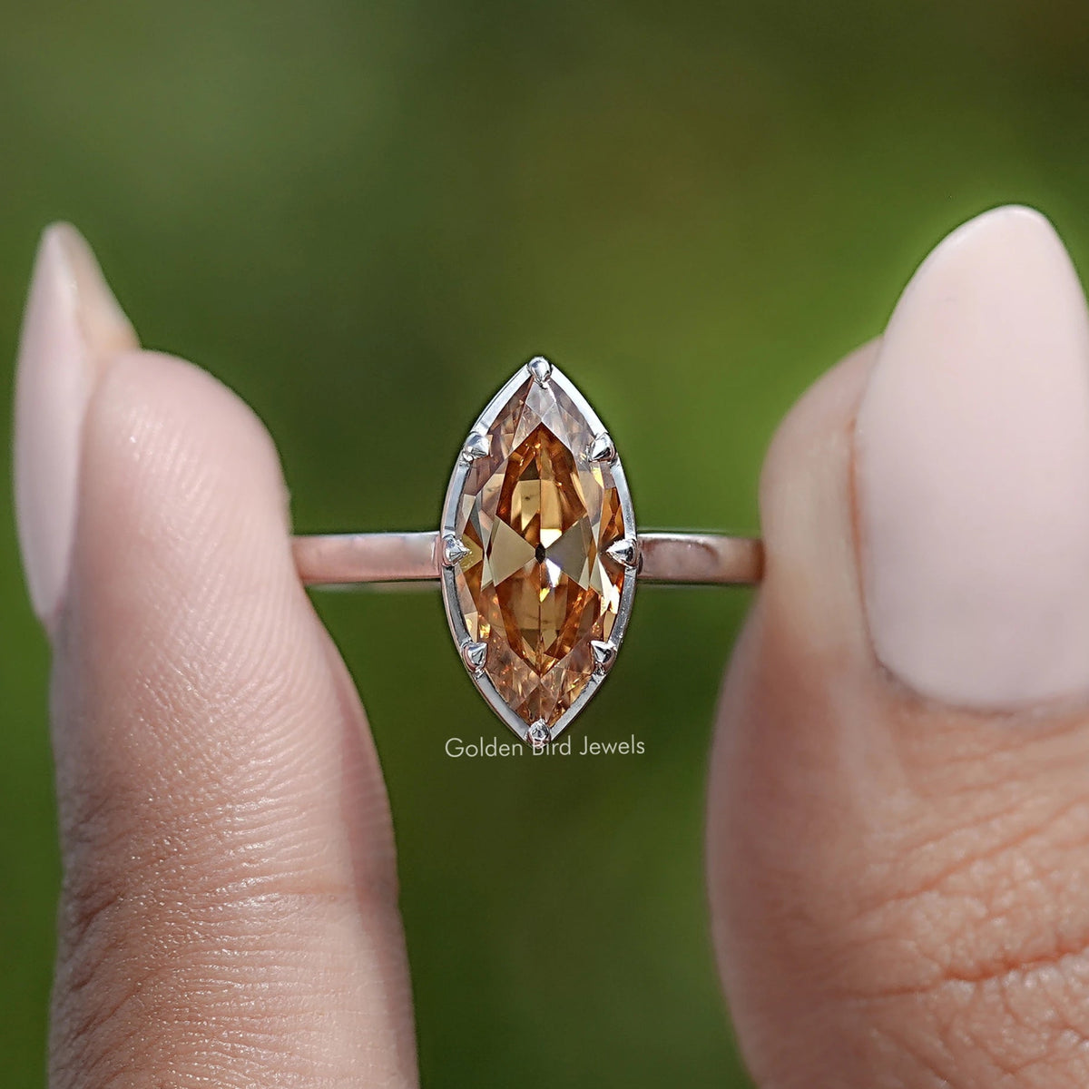 Old Mine Marquise Cut Moissanite Solitaire Ring