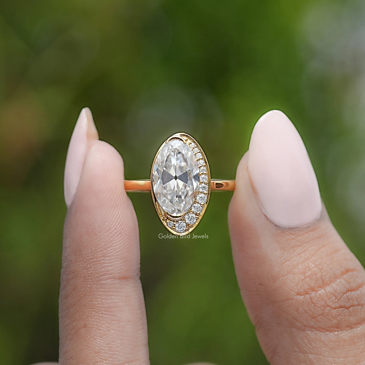 Old Mine Moval Cut Moissanite Engagement Ring