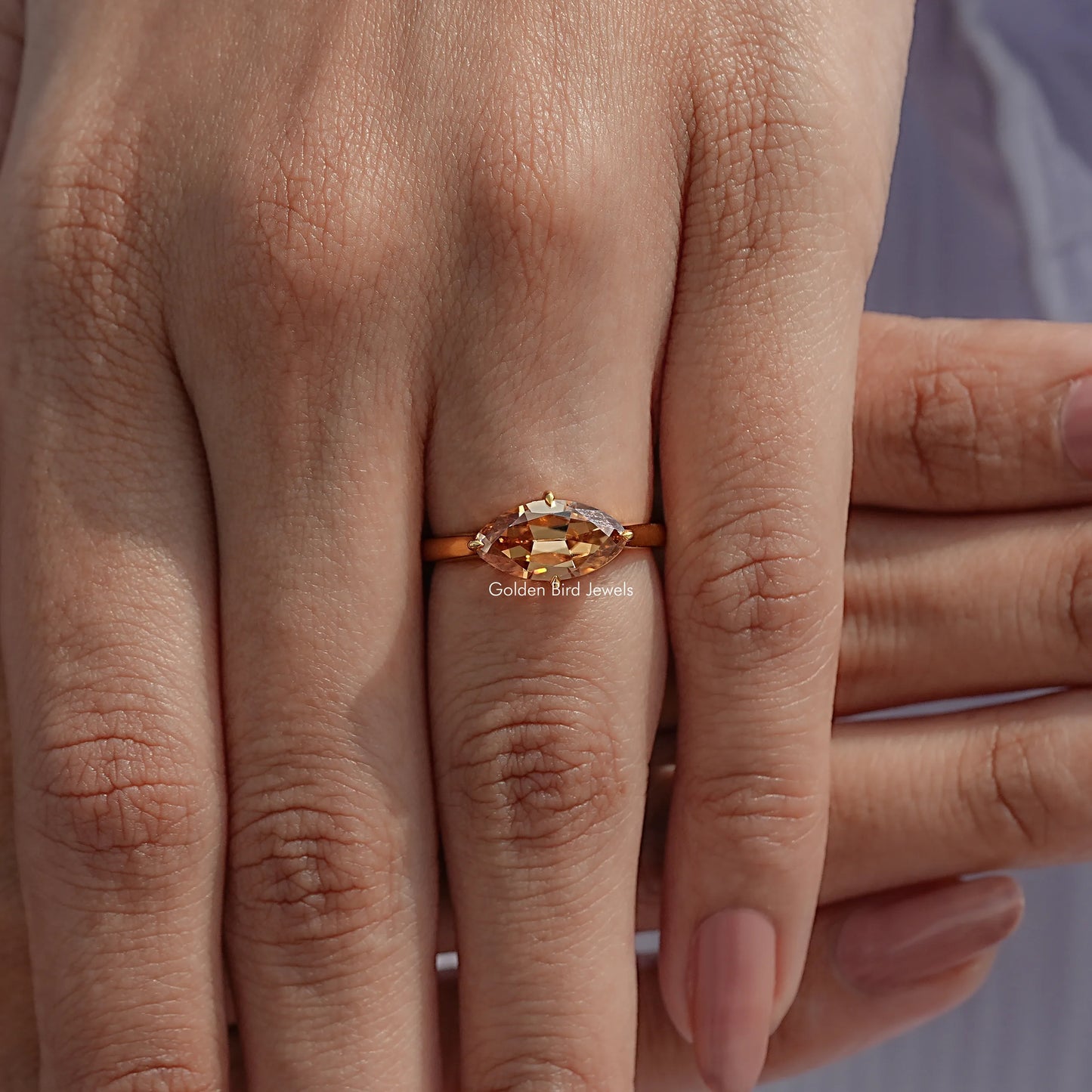Detailed View Of Old Mine Moval Cut Moissanite Ring