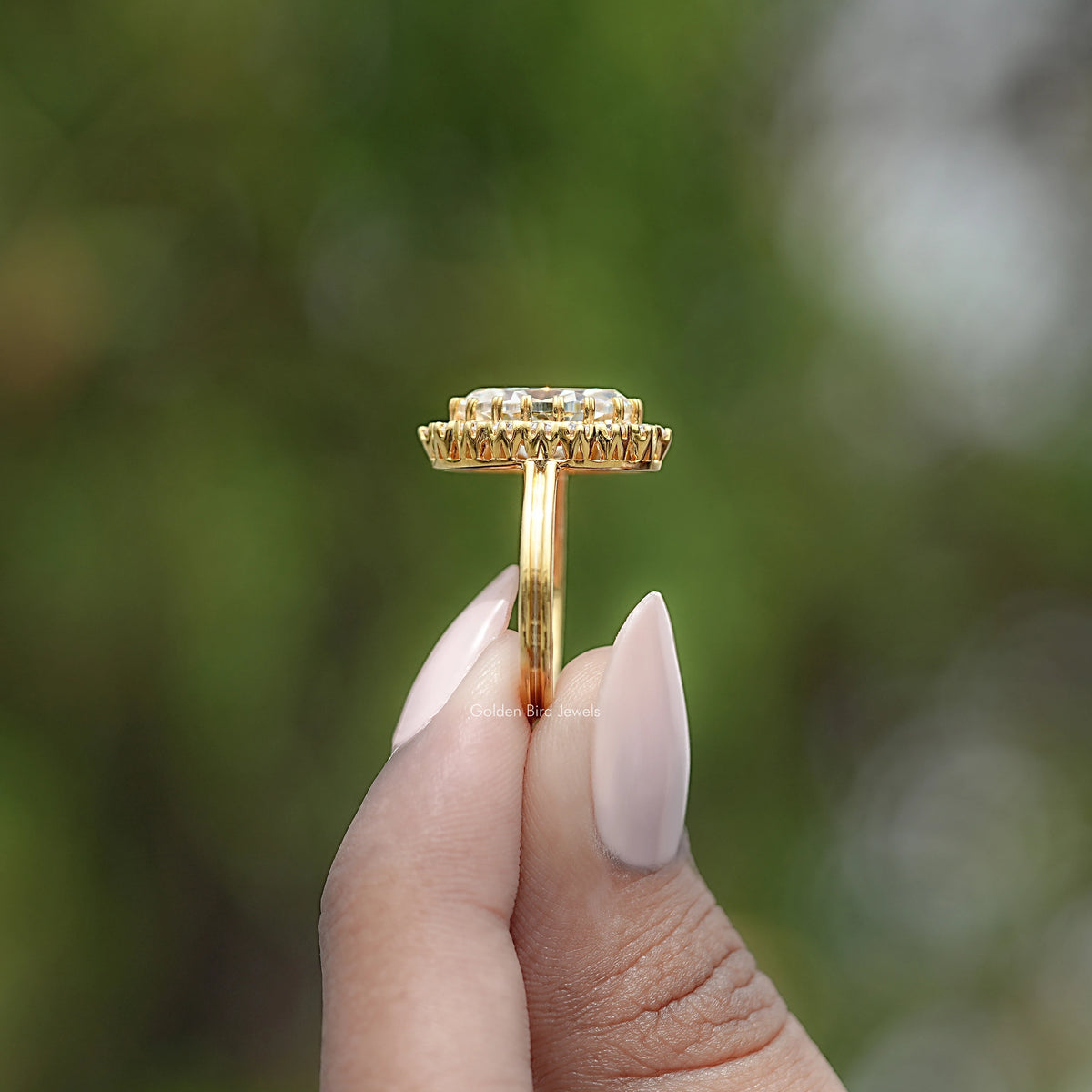 Old Mine Moval Moissanite Halo Engagement Ring