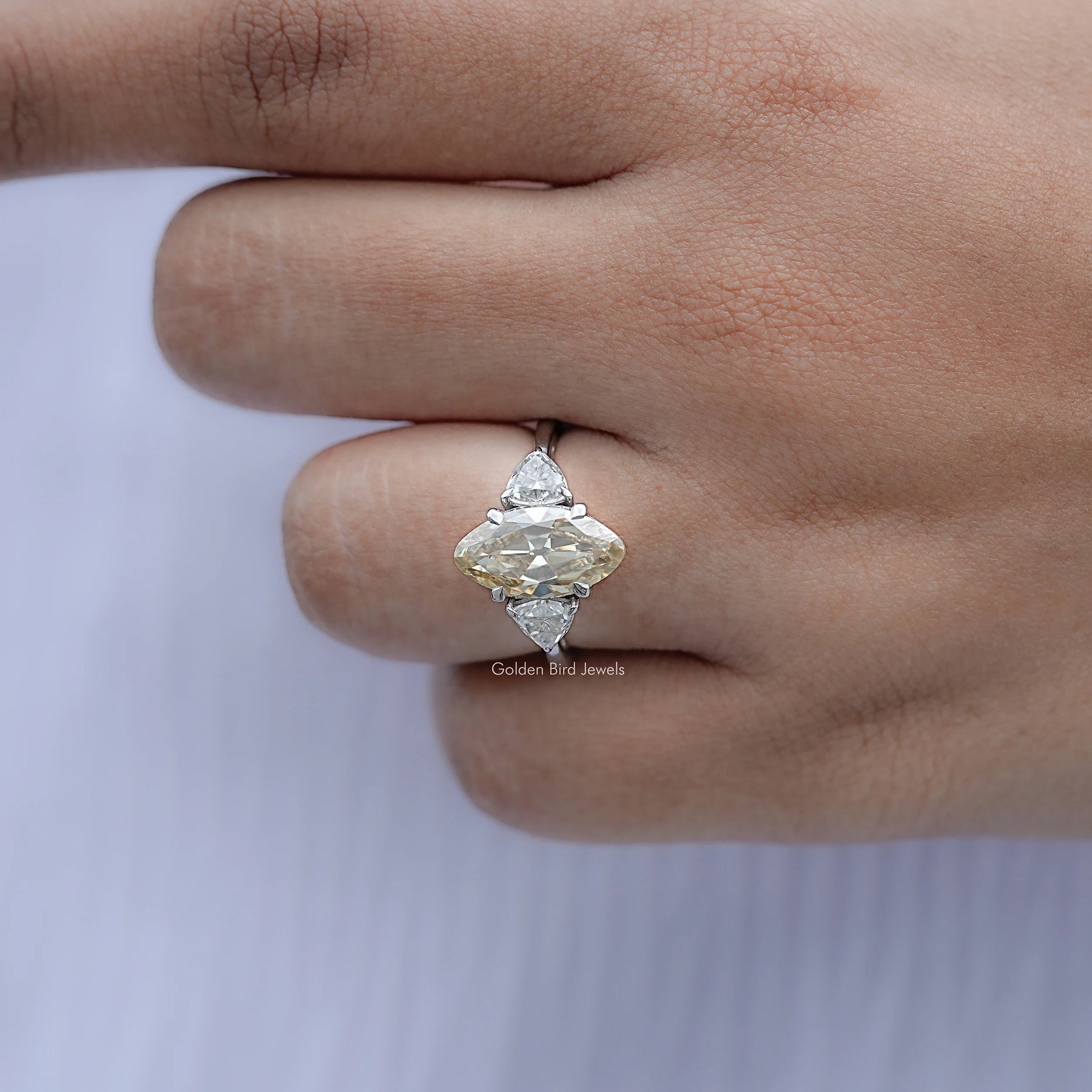 Old Mine Moval Moissanite Three Stone Ring