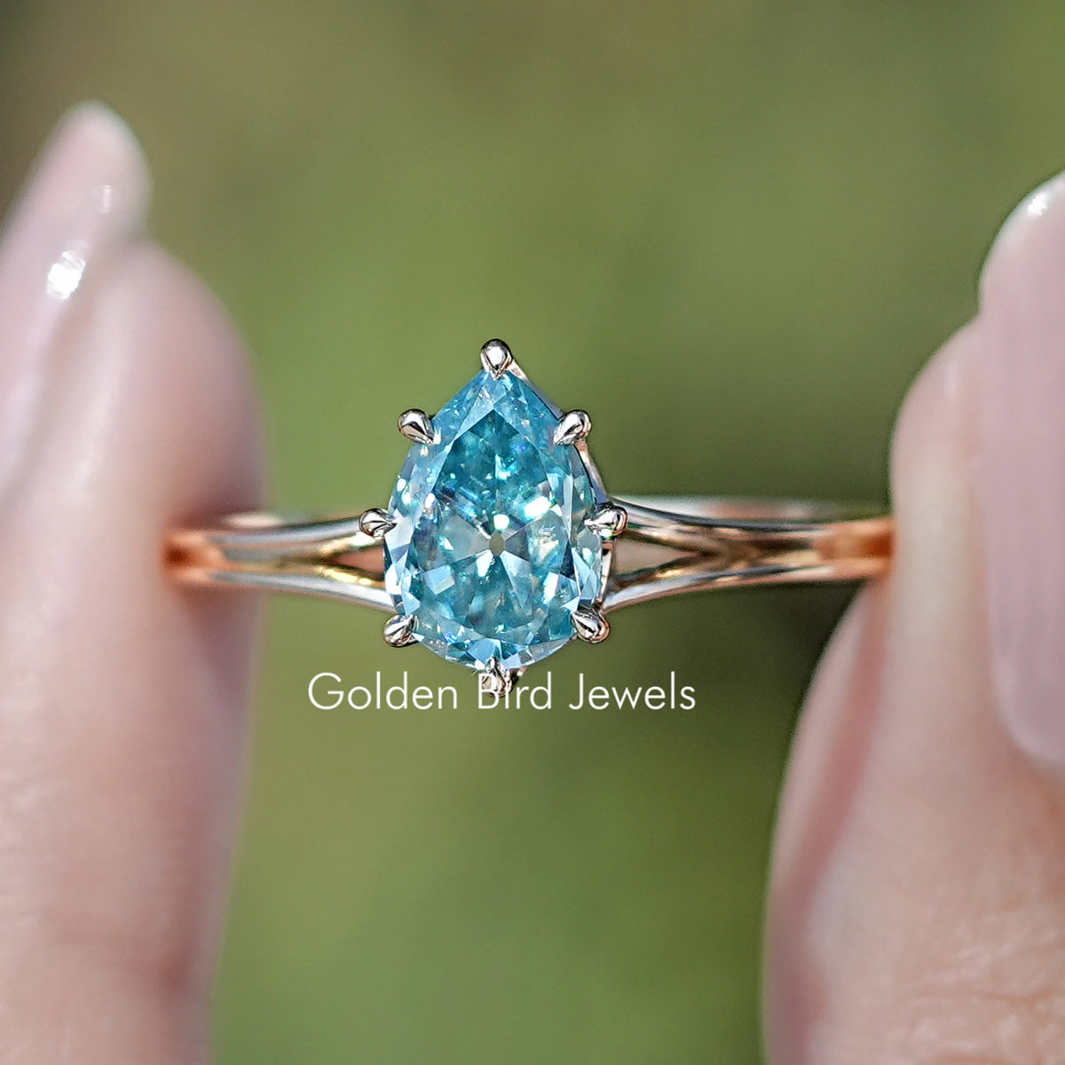 Front view of Pear Cut Moissanite Engagement Ring