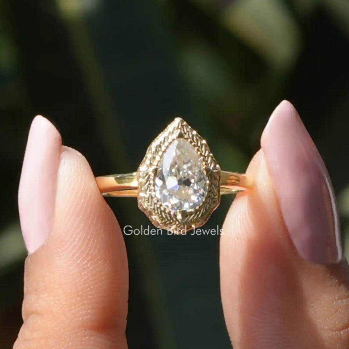 Old Mine Pear Shaped Moissanite Solitaire Ring