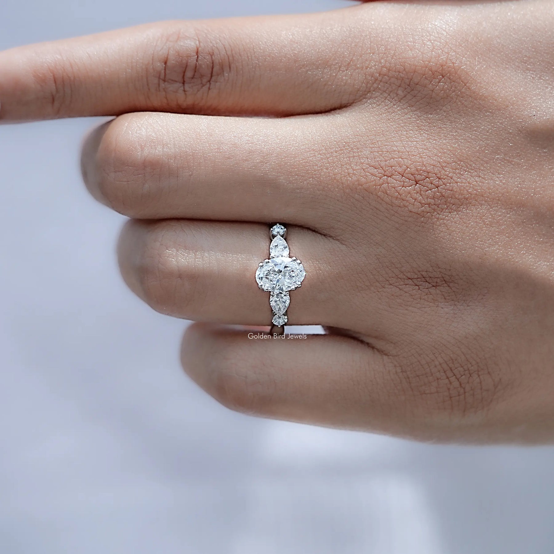 Oval And Pear Lab Diamond Five Stone Engagement Ring