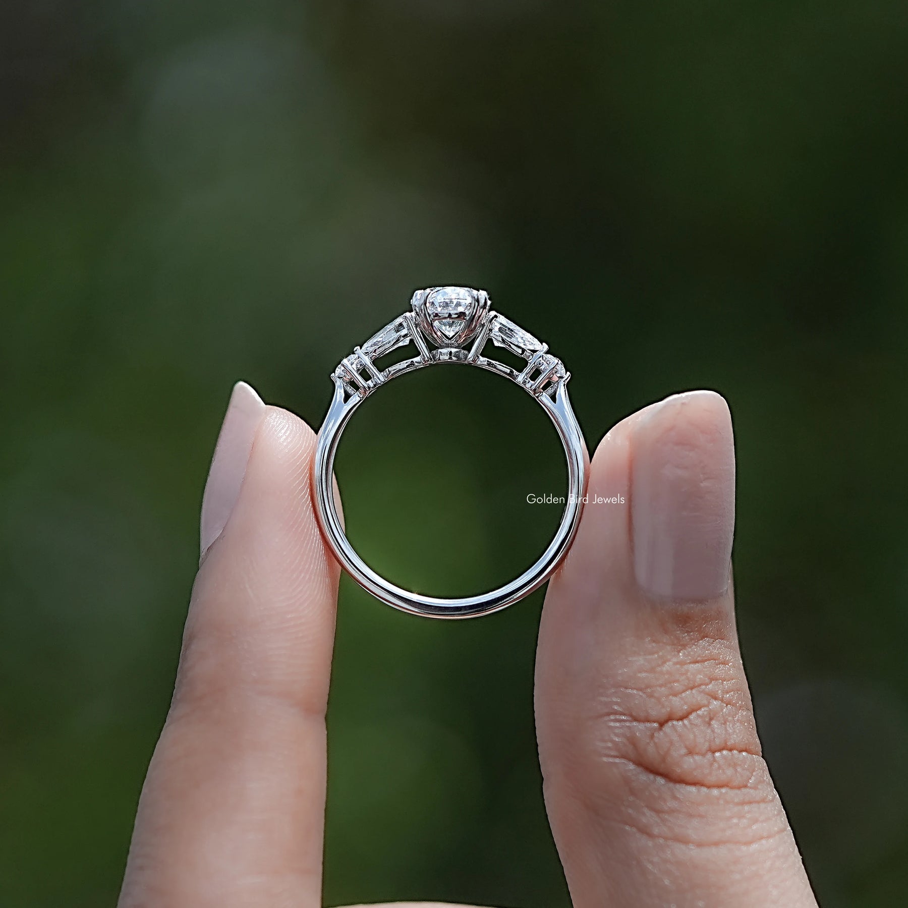 Oval And Pear Lab Diamond Five Stone Engagement Ring