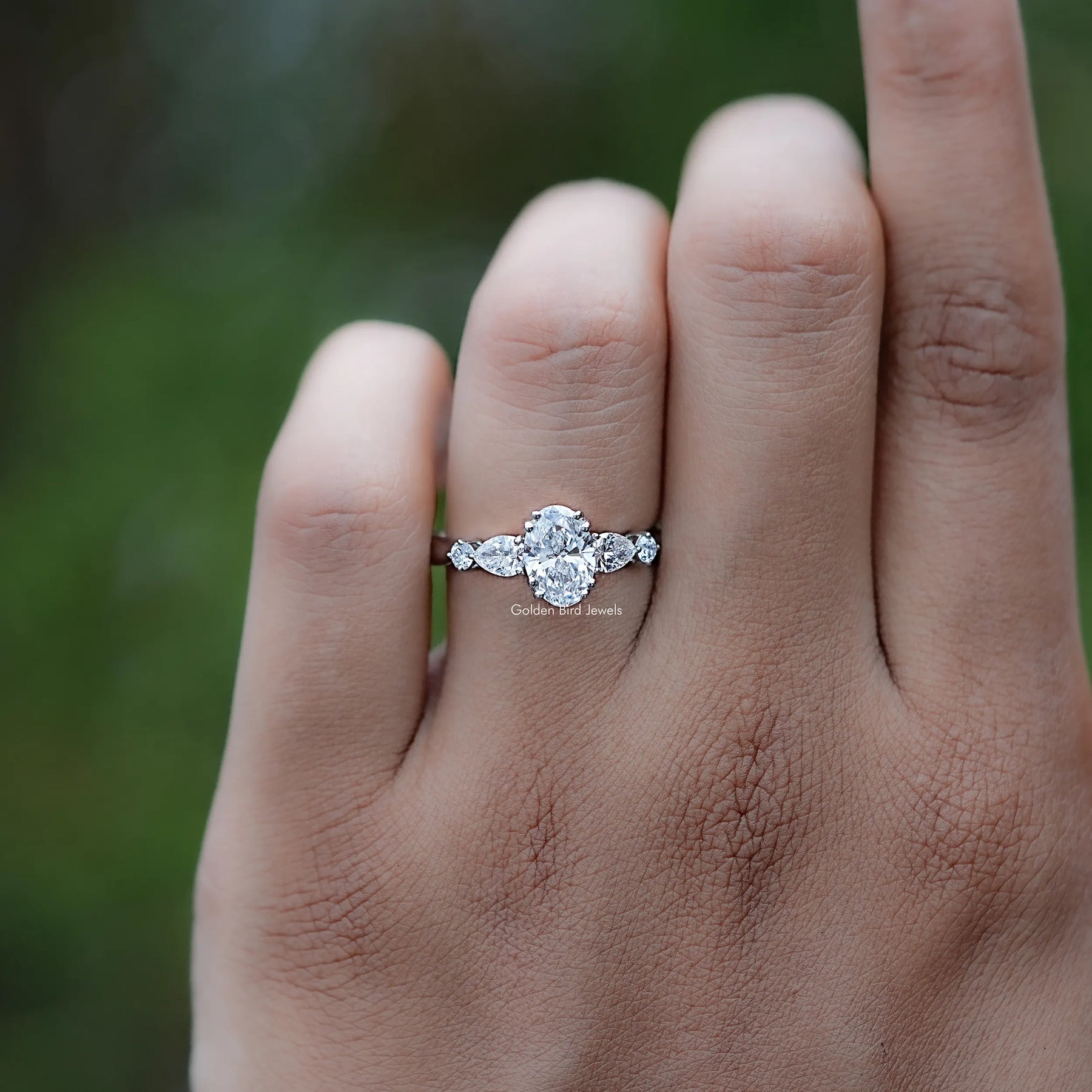 Oval And Pear Lab Diamond Five Stone Engagement Ring