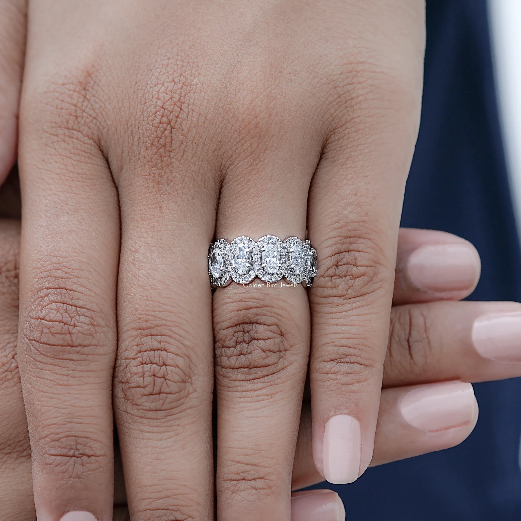 Oval Cut Lab Diamond Seven Stone Halo Band