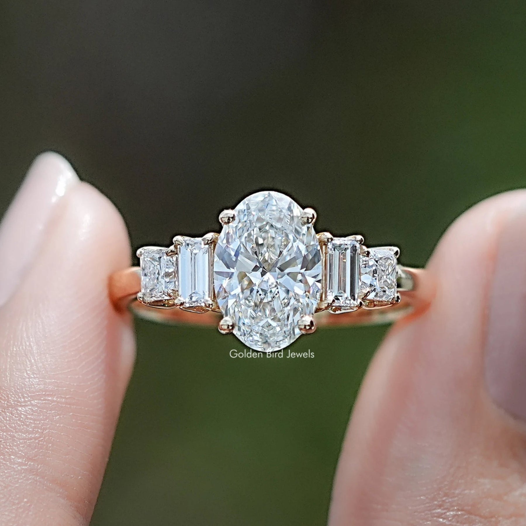 Oval Cut Lab Diamond Five Stone Engagement Ring