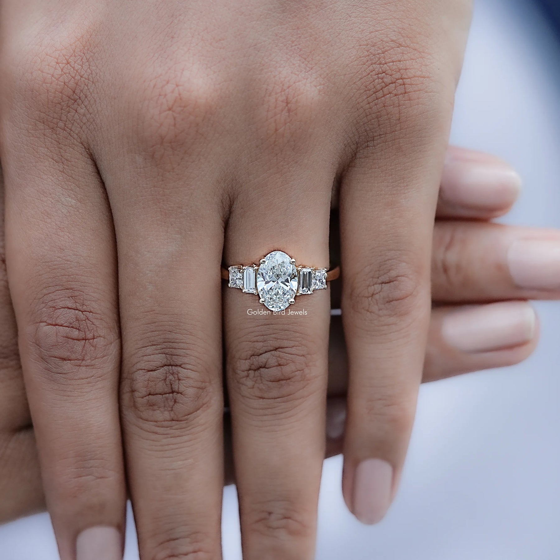 Oval Cut Lab Diamond Five Stone Engagement Ring