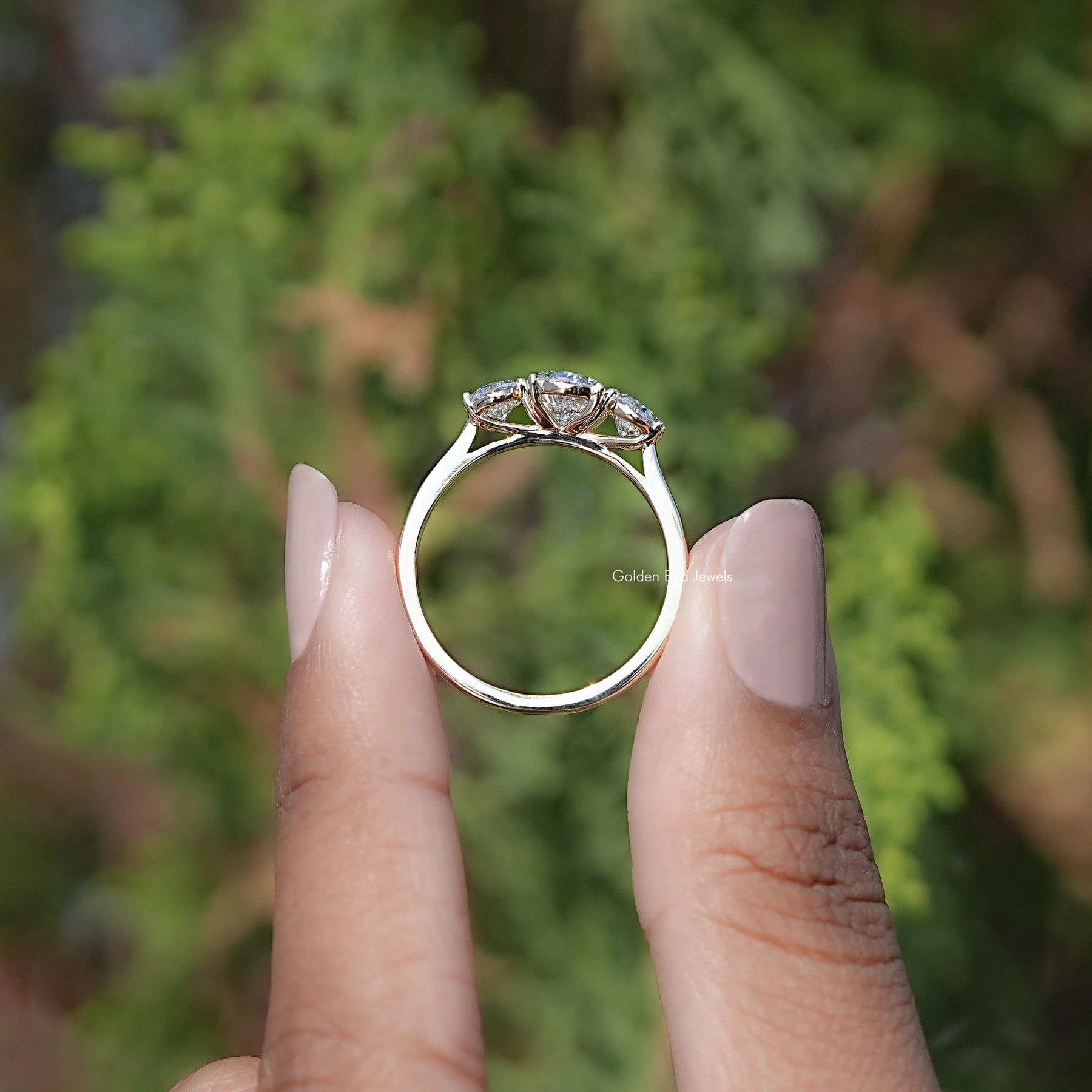 Oval Cut Lab Diamond Three Stone Engagement Ring