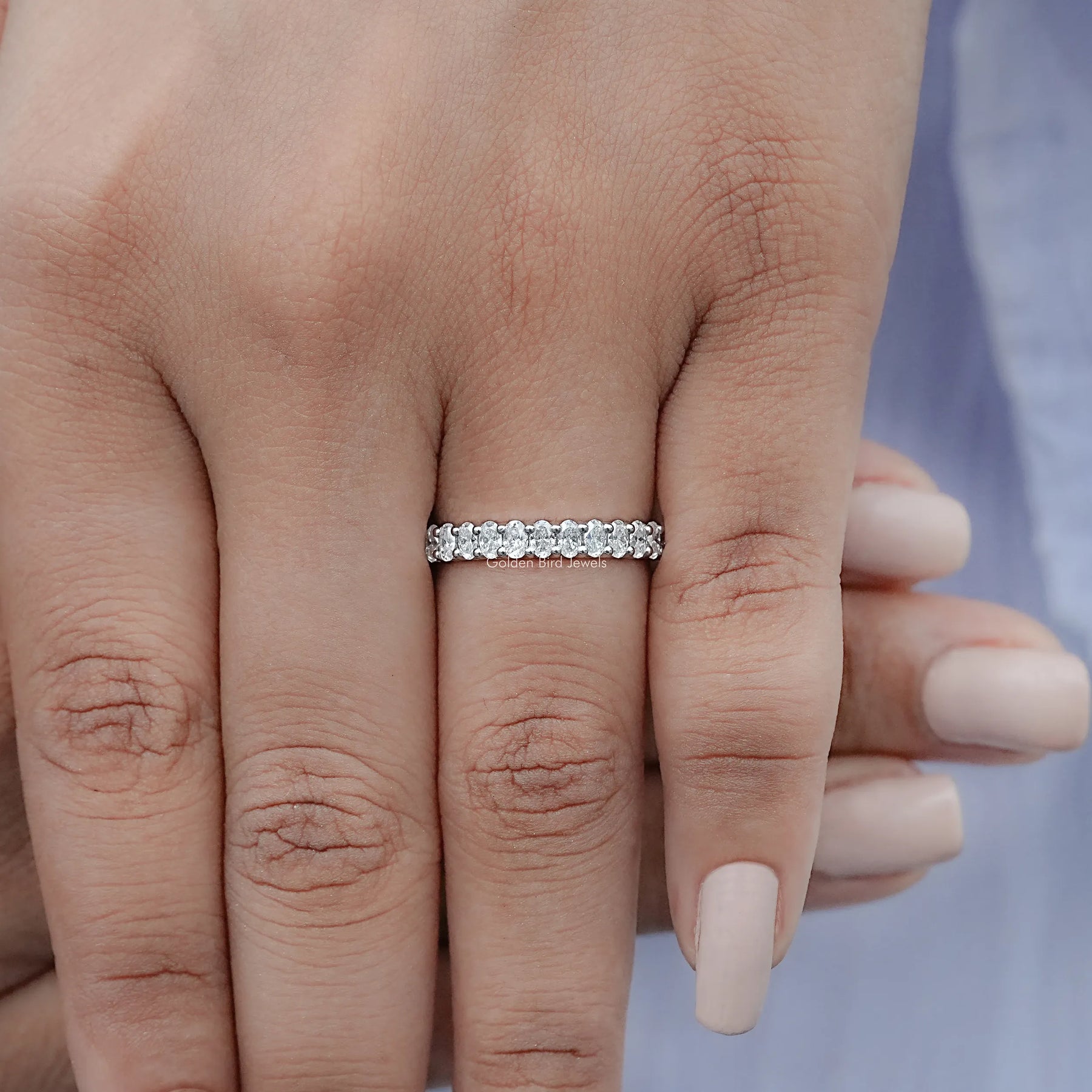 Oval Moissanite Half Eternity Stacking Band