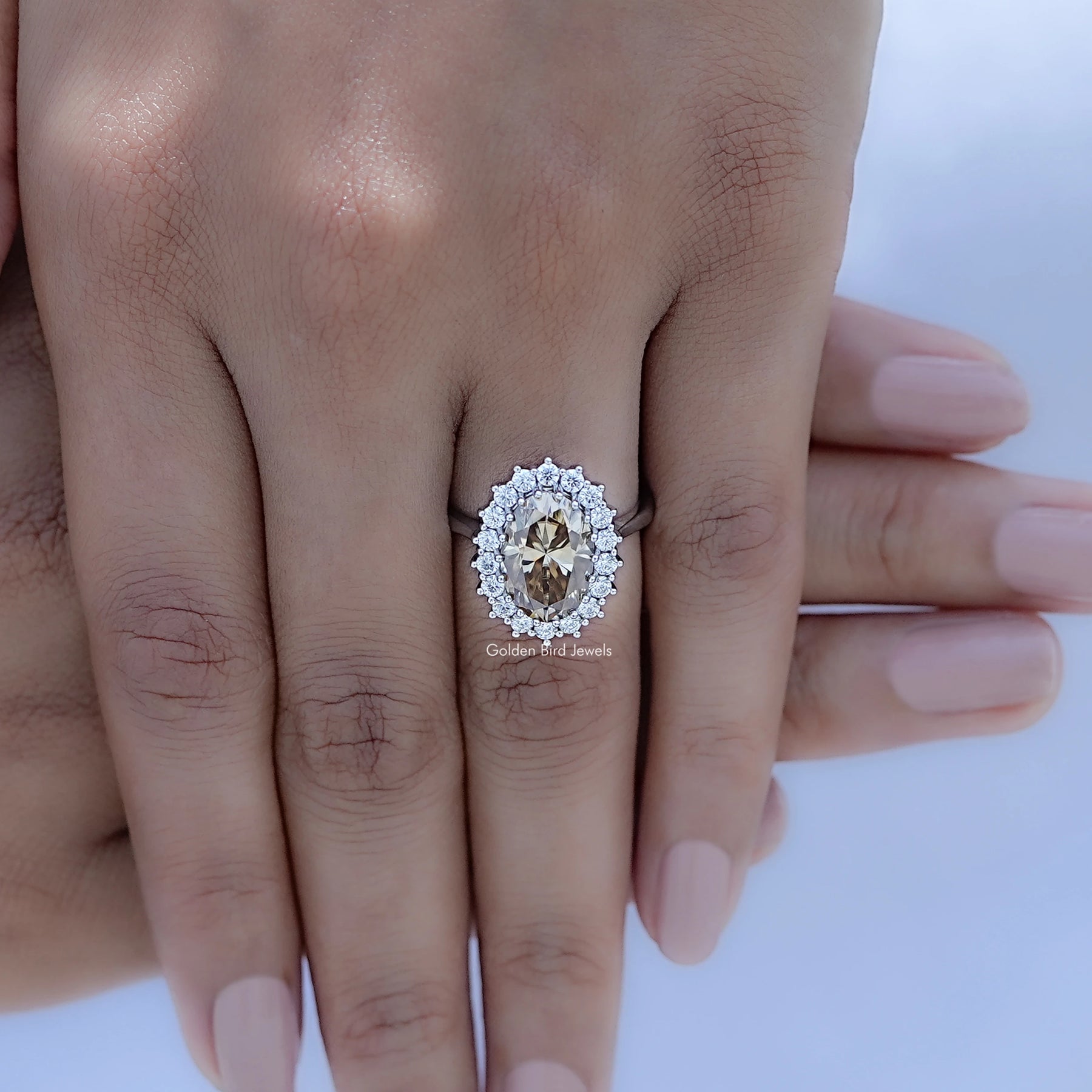 Oval Cut Moissanite Halo Engagement Ring