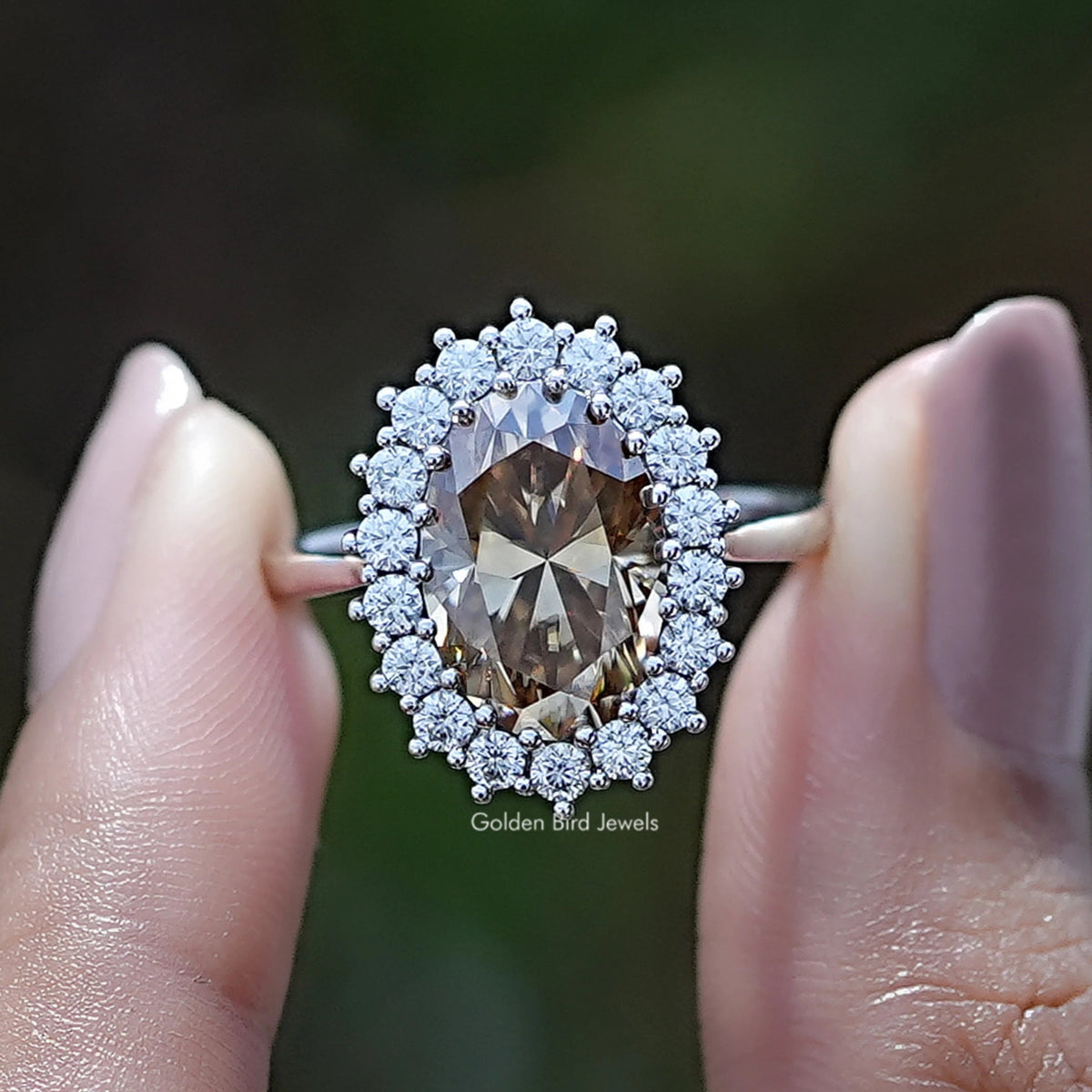 Front view of Oval Cut Moissanite Halo Engagement Ring