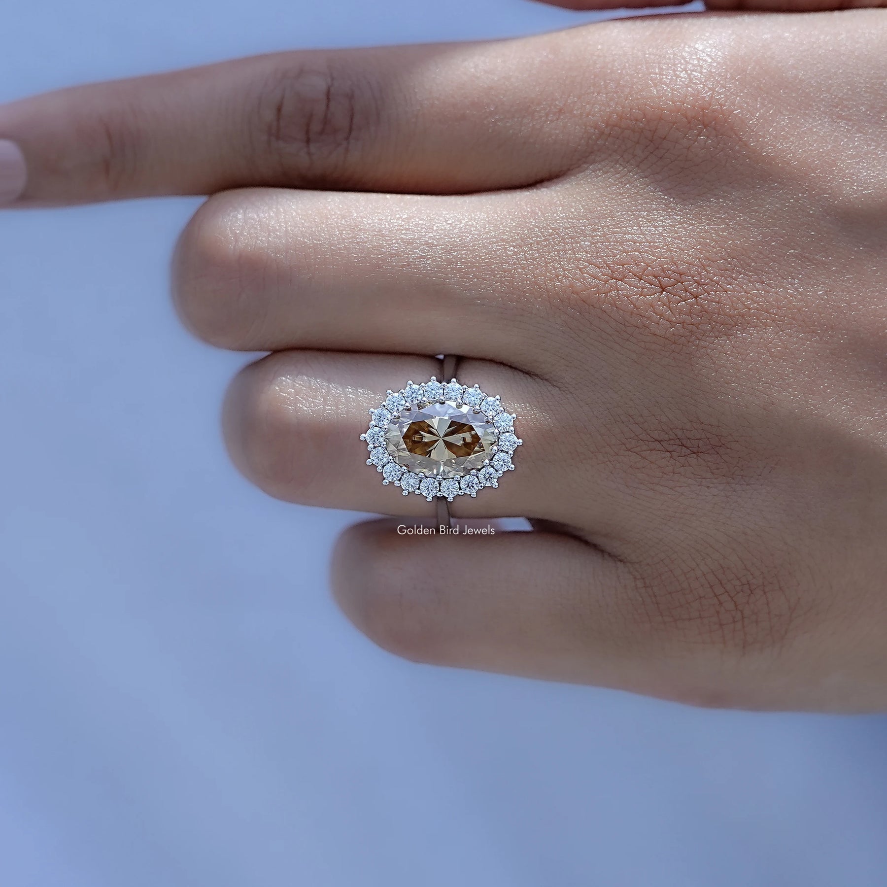 Oval Cut Moissanite Halo Engagement Ring