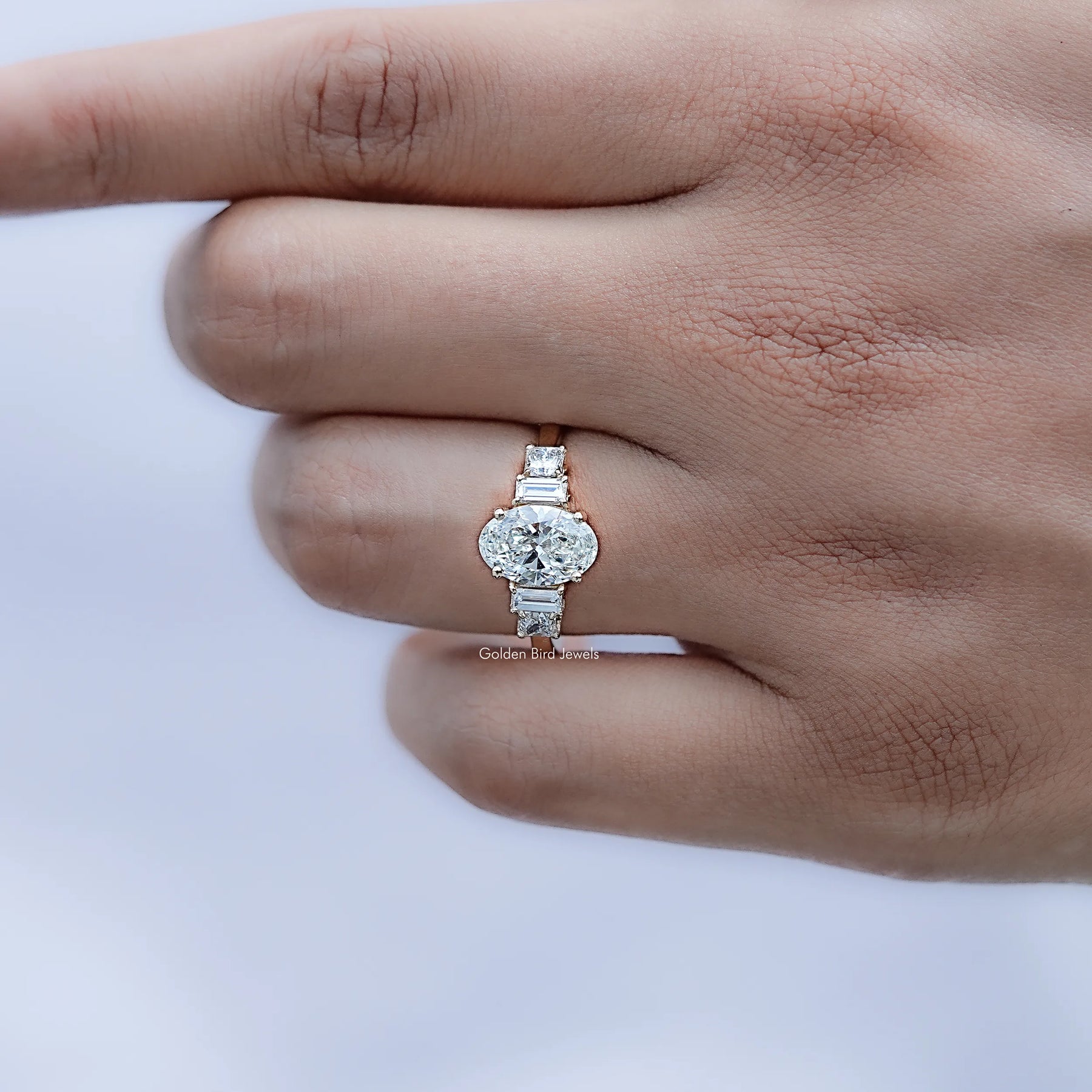 Oval Cut Lab Diamond Five Stone Engagement Ring