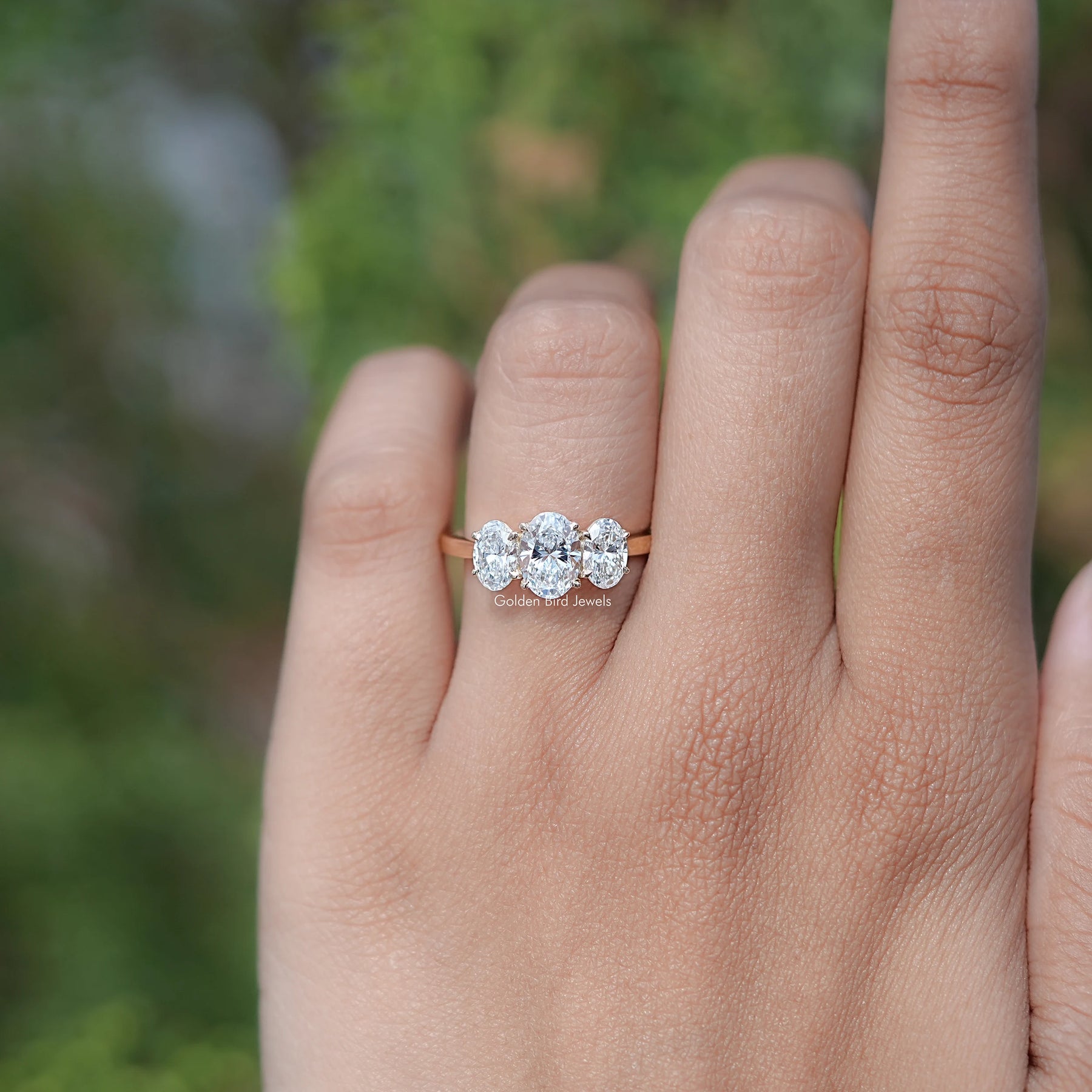 Oval Cut Lab Diamond Three Stone Engagement Ring