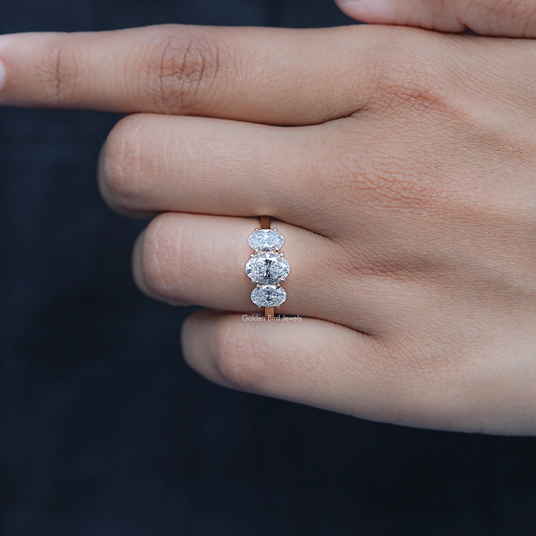 Oval Cut Lab Diamond Three Stone Engagement Ring