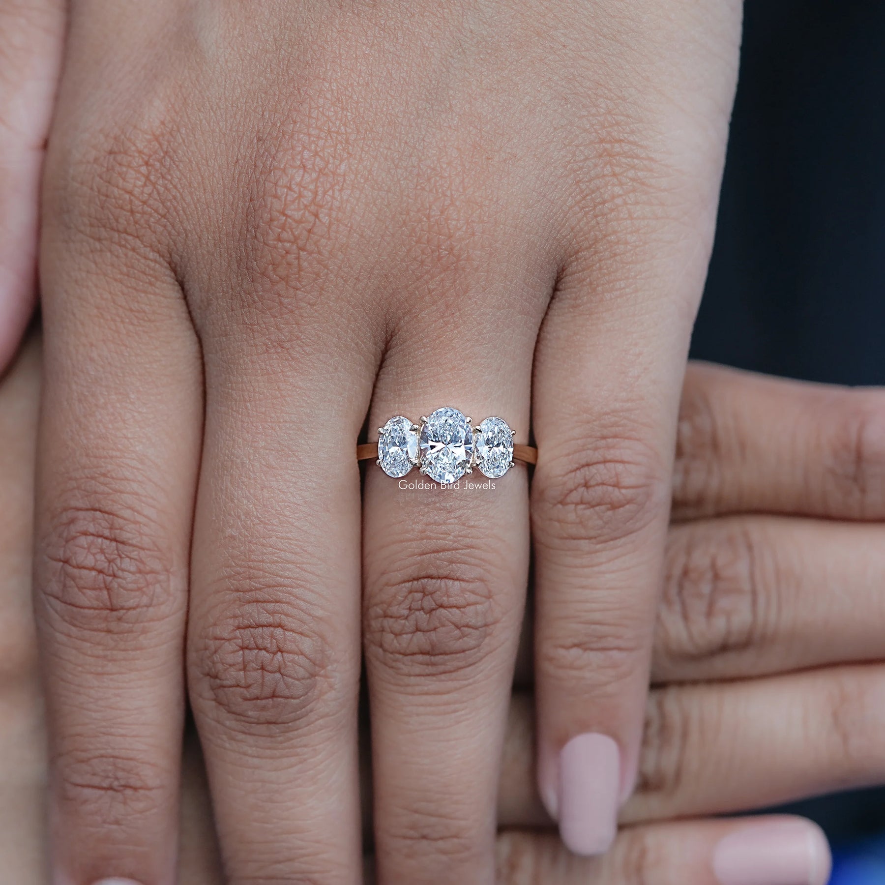 Oval Cut Lab Diamond Three Stone Engagement Ring