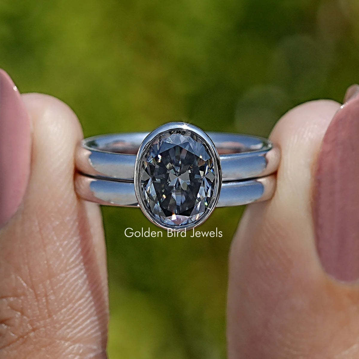 Oval Shaped Moissanite Bridal Wedding Ring Set