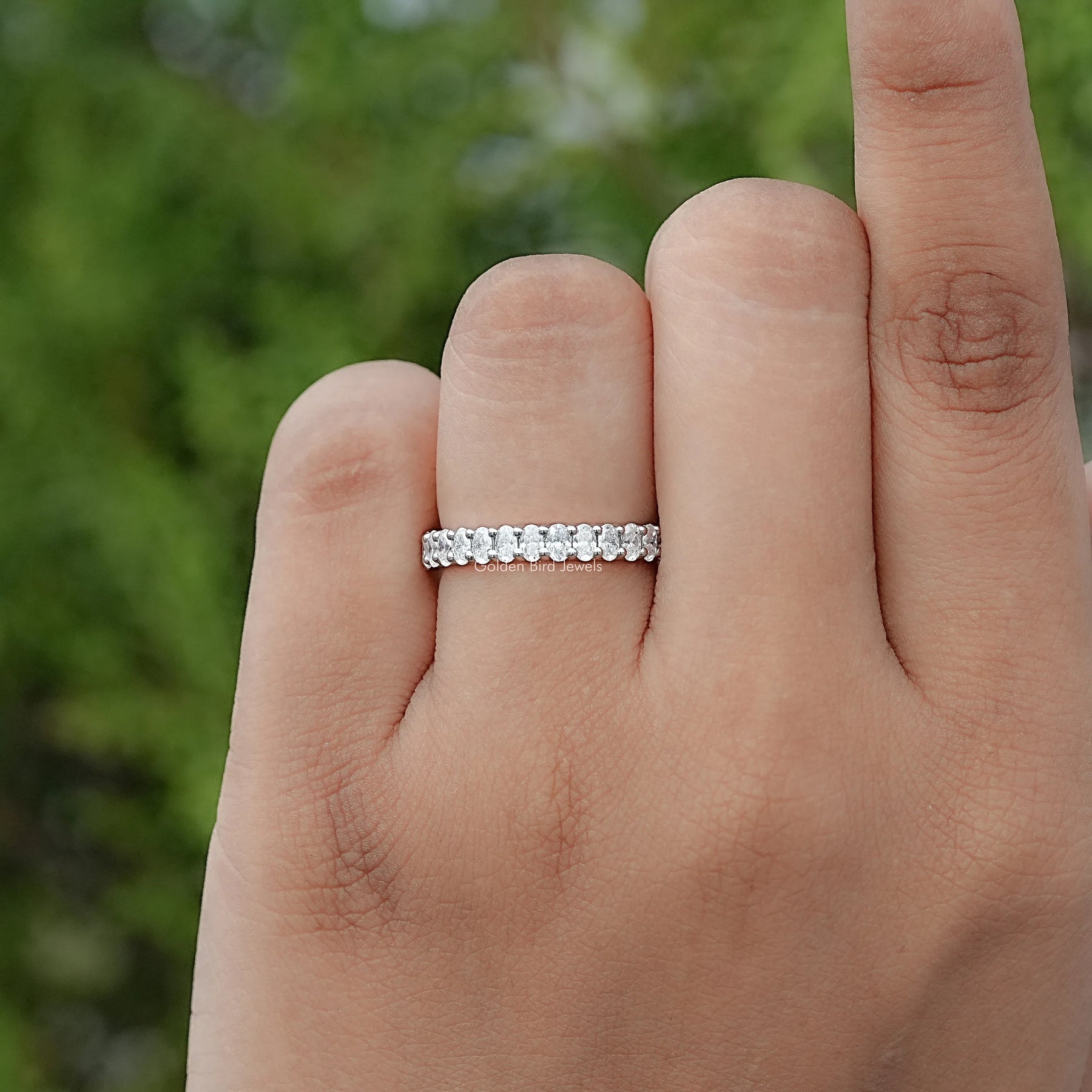 Oval Moissanite Half Eternity Stacking Band
