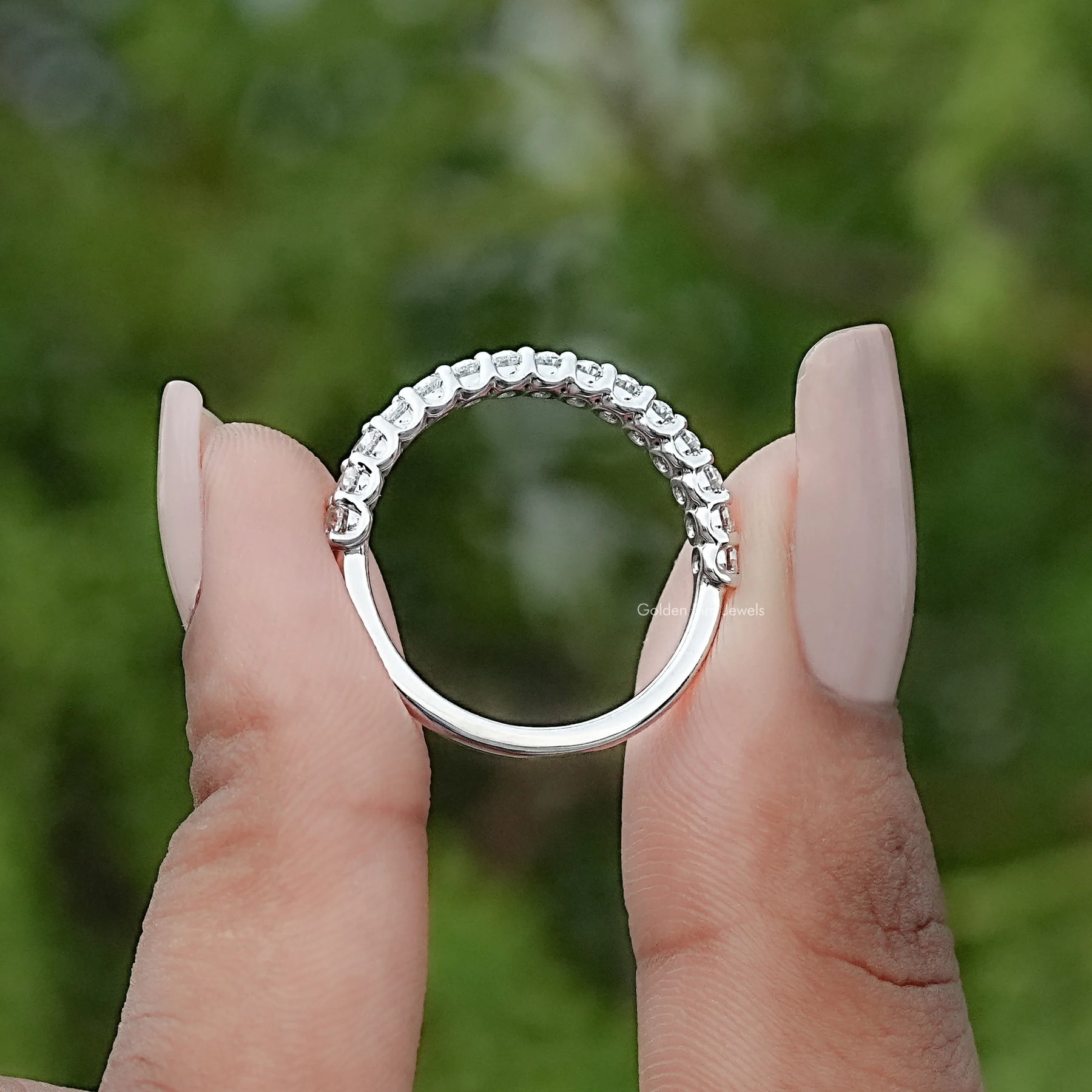 Oval Moissanite Half Eternity Stacking Band