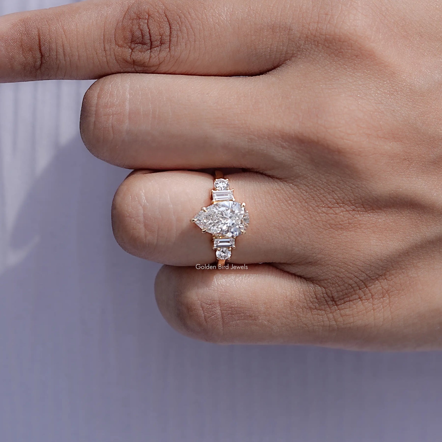 Pear And Baguette Cut Lab Diamond Five Stone Ring