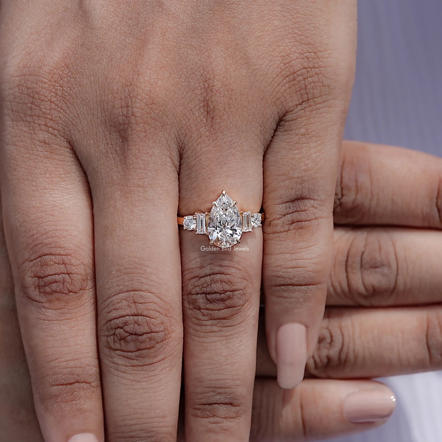 Pear And Baguette Cut Lab Diamond Five Stone Ring