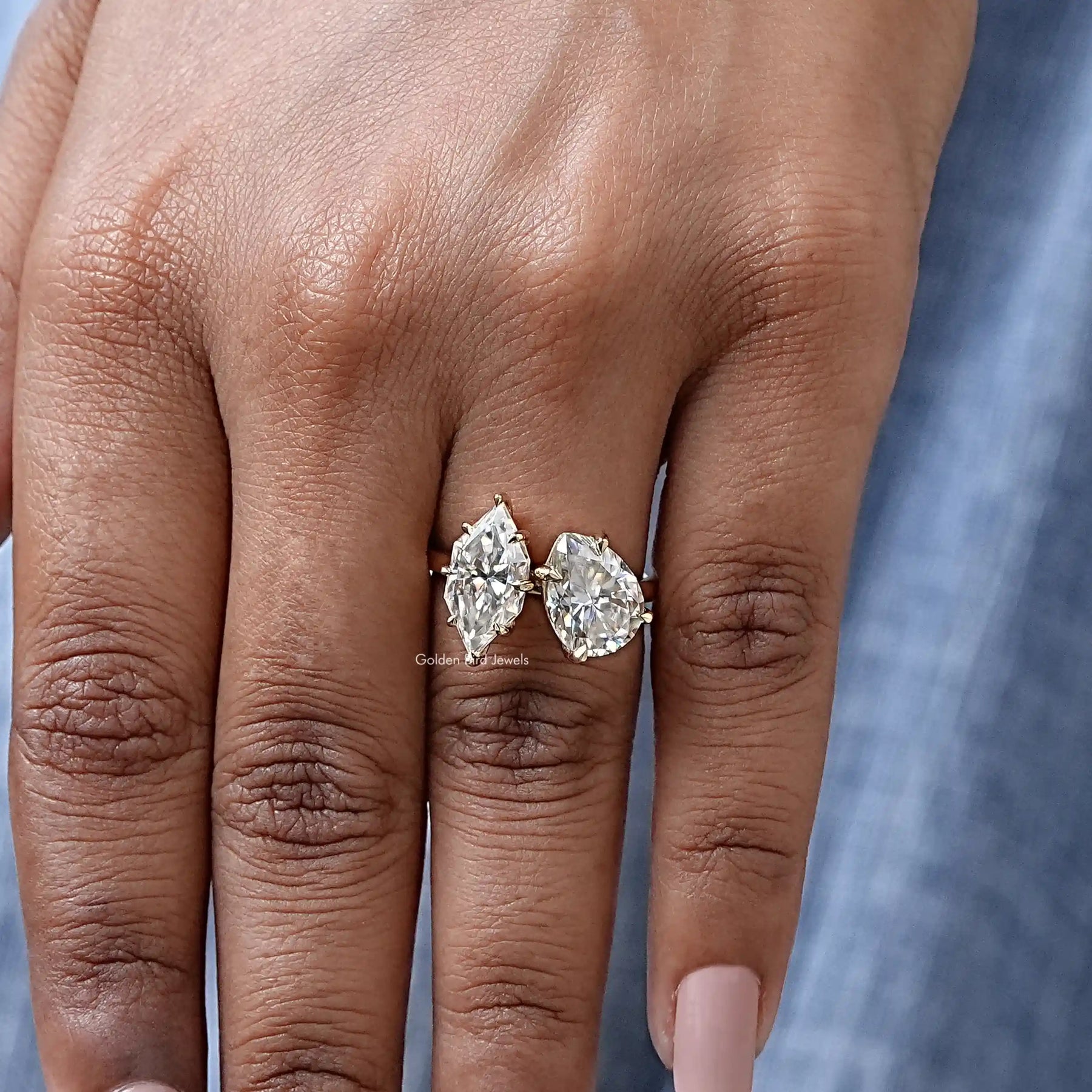 View of Dutch Marquise Cut Moissanite Ring In Yellow Gold