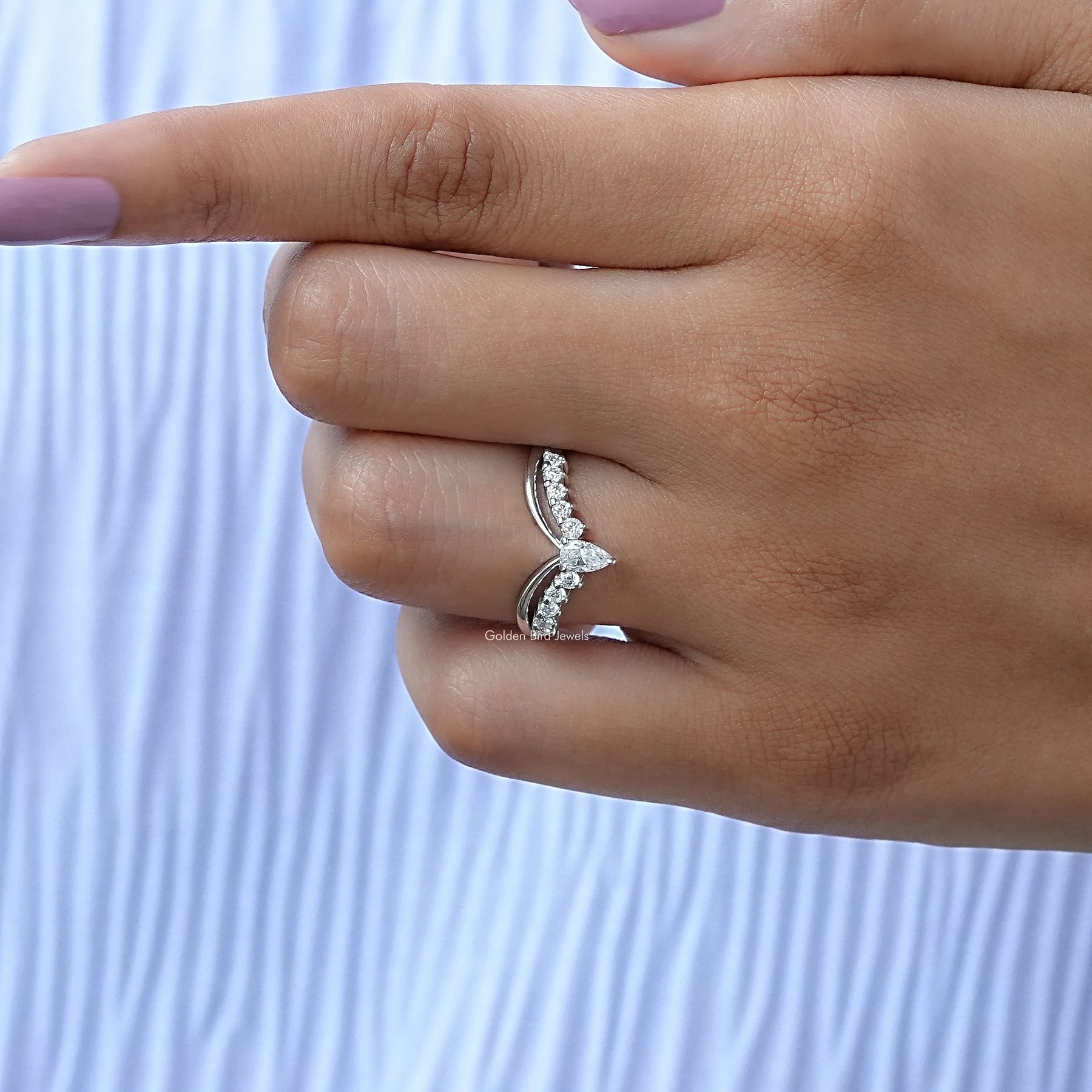 Pear Shaped Moissanite Chevron Wedding Band