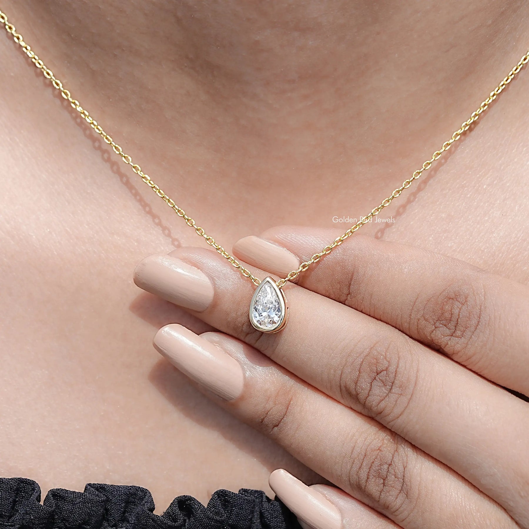 Bezel Set Pear Cut Lab Diamond Solitaire Pendant