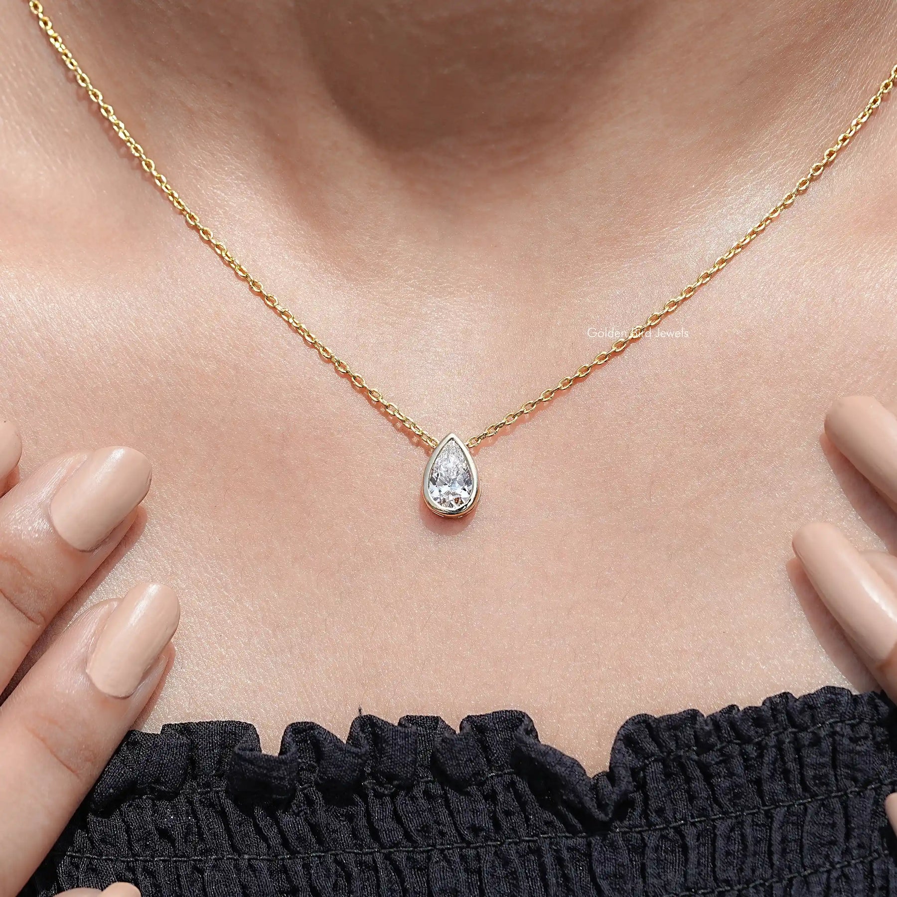 Bezel Set Pear Cut Lab Diamond Solitaire Pendant