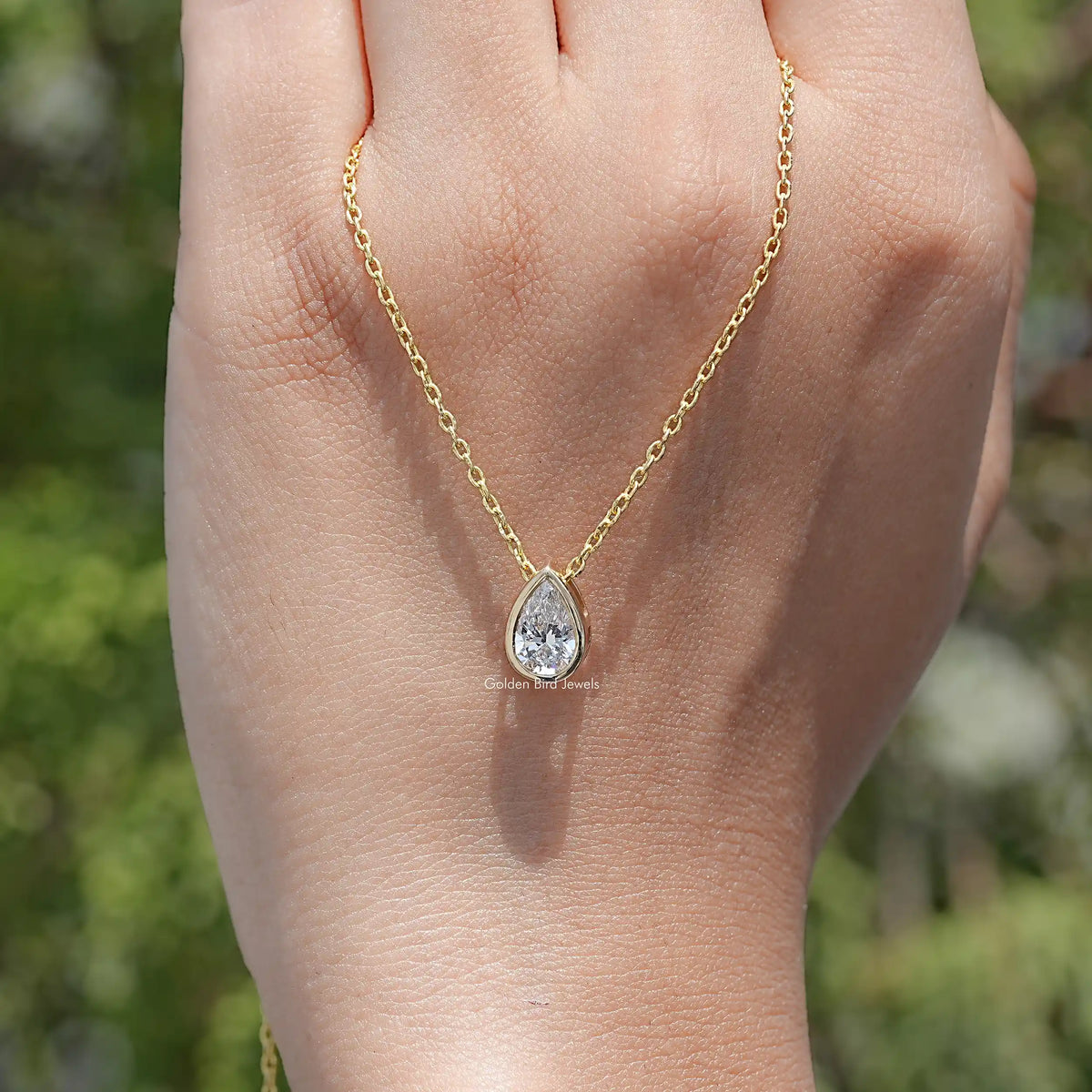 Bezel Set Pear Cut Lab Diamond Solitaire Pendant