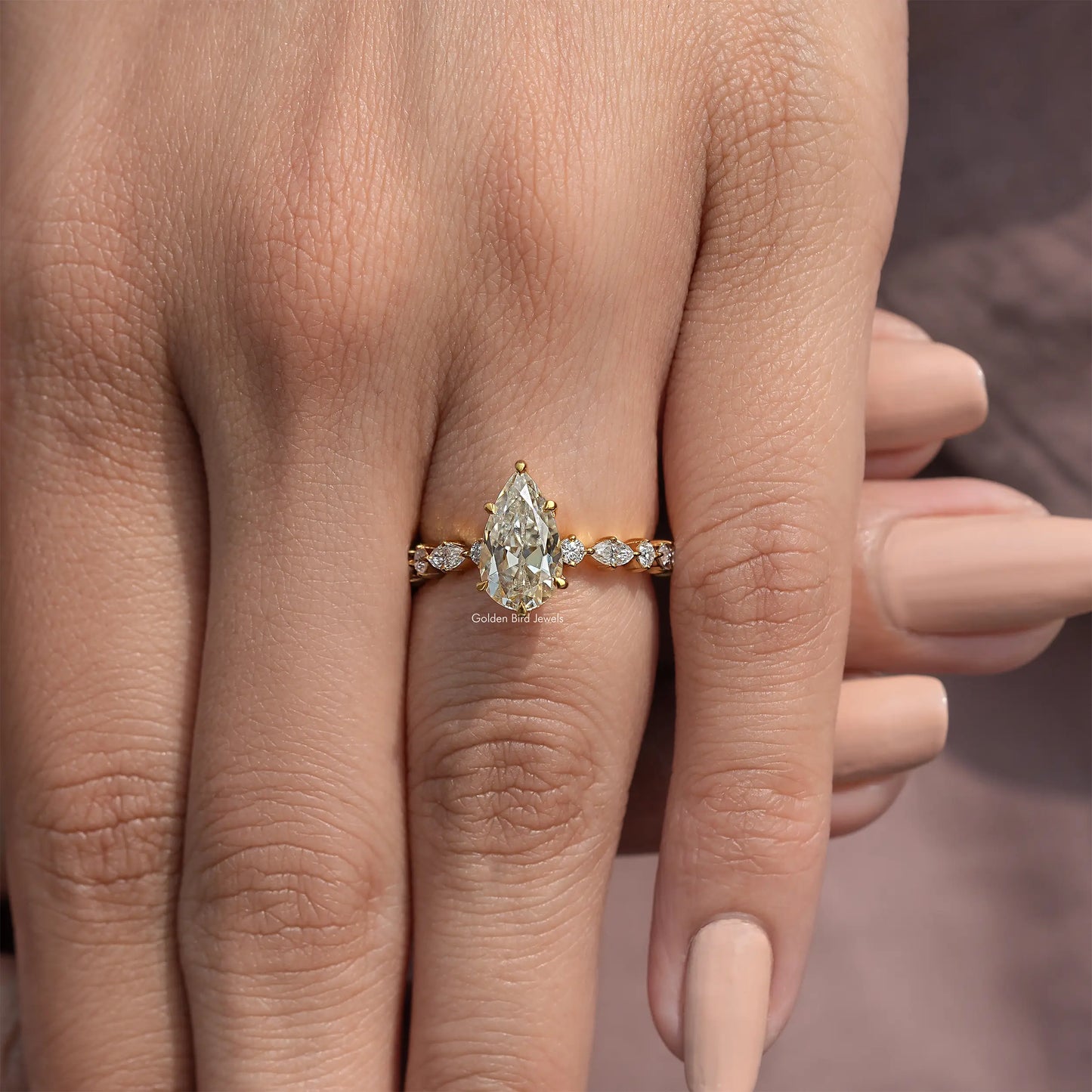 Pear Cut Moissanite Accent Engagement Ring