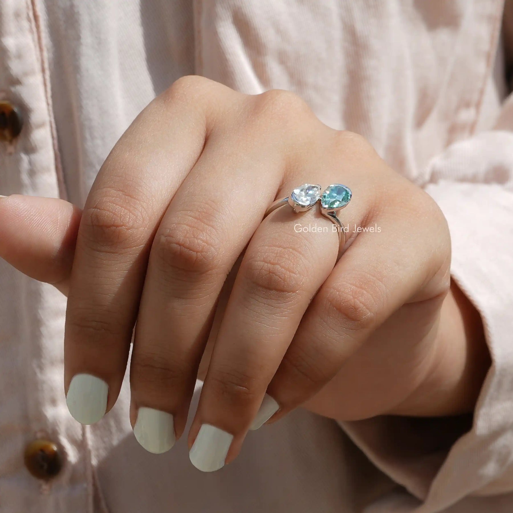 Front view of Toi Et Moi Moissanite Duo Pear Cut  Ring