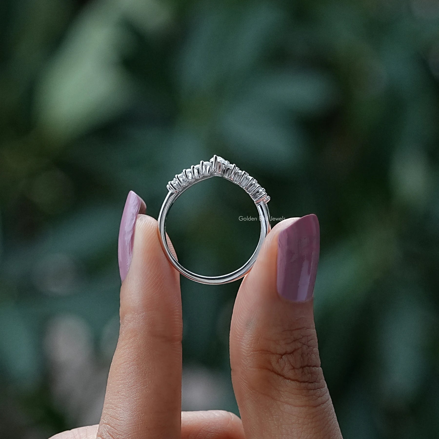 Pear Shaped Moissanite Chevron Wedding Band