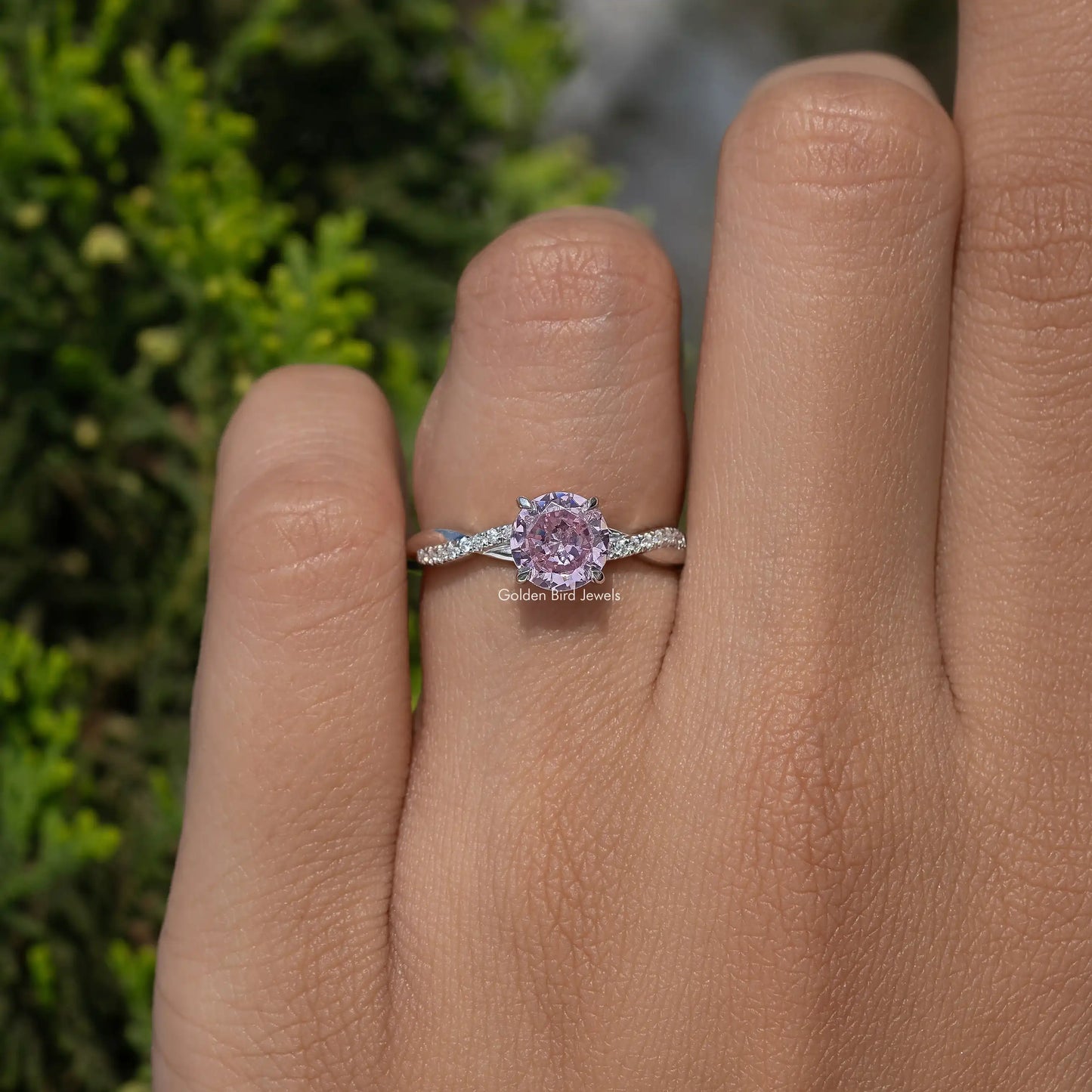Pink Tourmaline Round Gemstone Accent Stone Ring