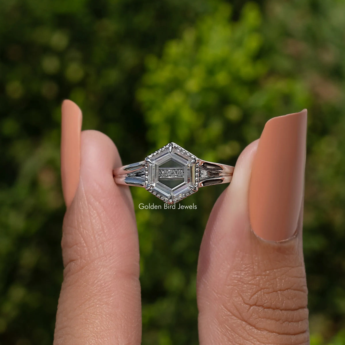 Portrait Hexagon Cut Moissanite Ring