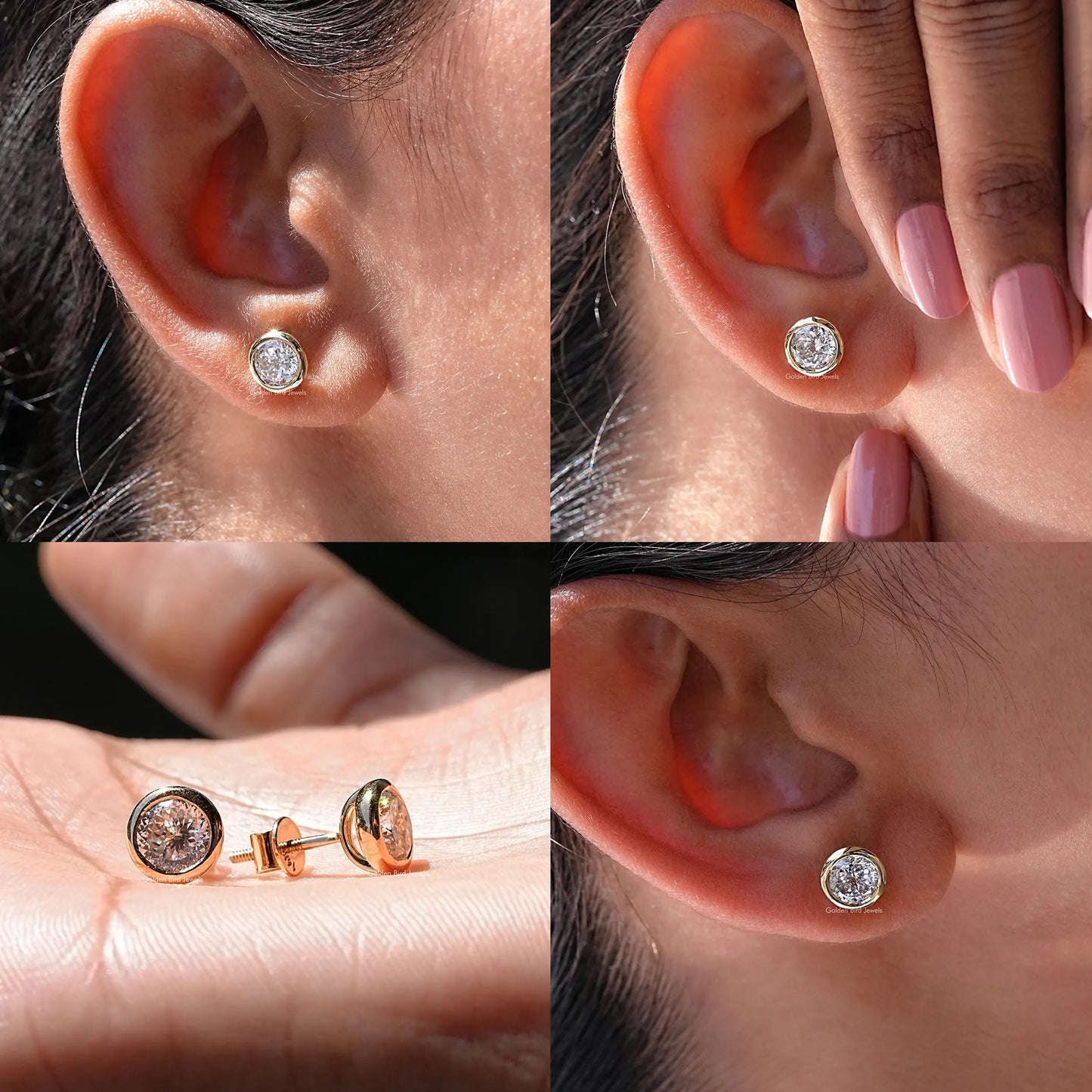 4 pics in different types of stud earrings