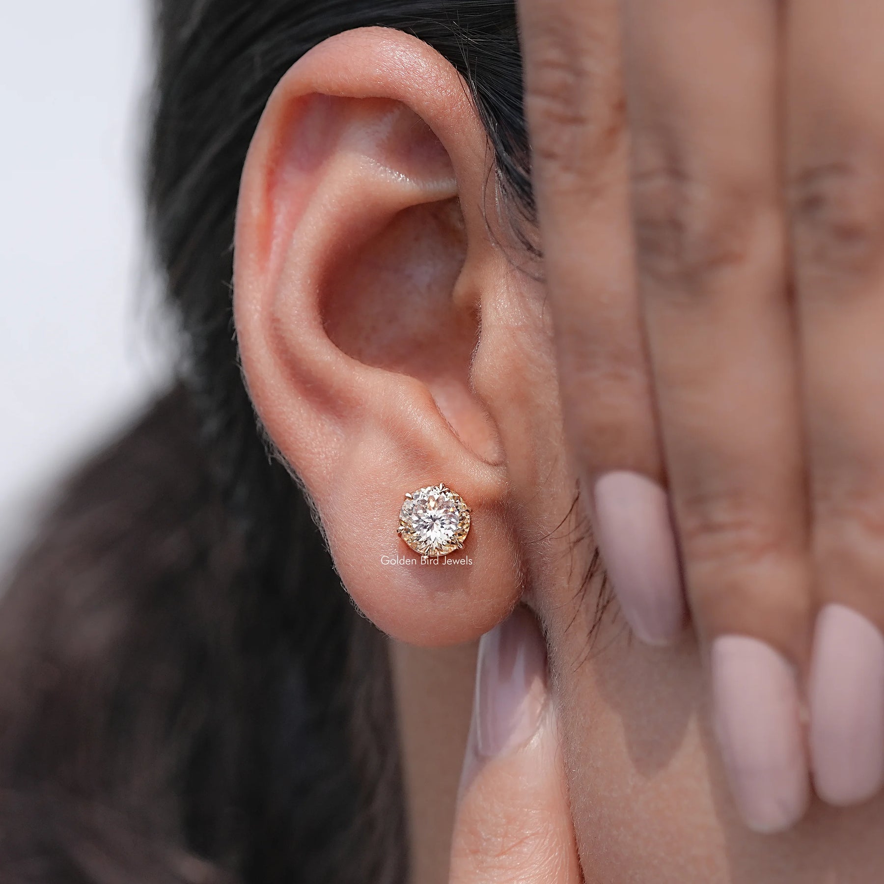 Portuguese Cut Round Moissanite Solitaire Studs